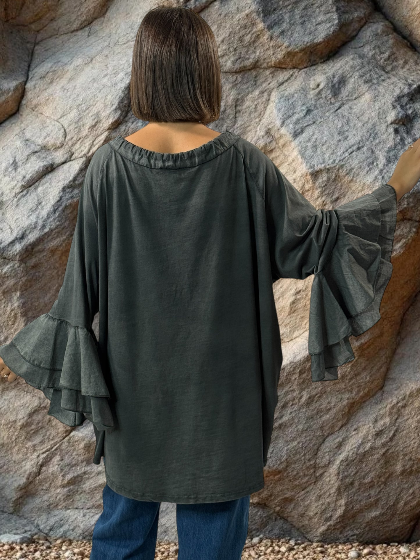EMILIE - BLOUSE GRISE EN COTON OVERSIZE JUSQU'A LA TAILLE 52