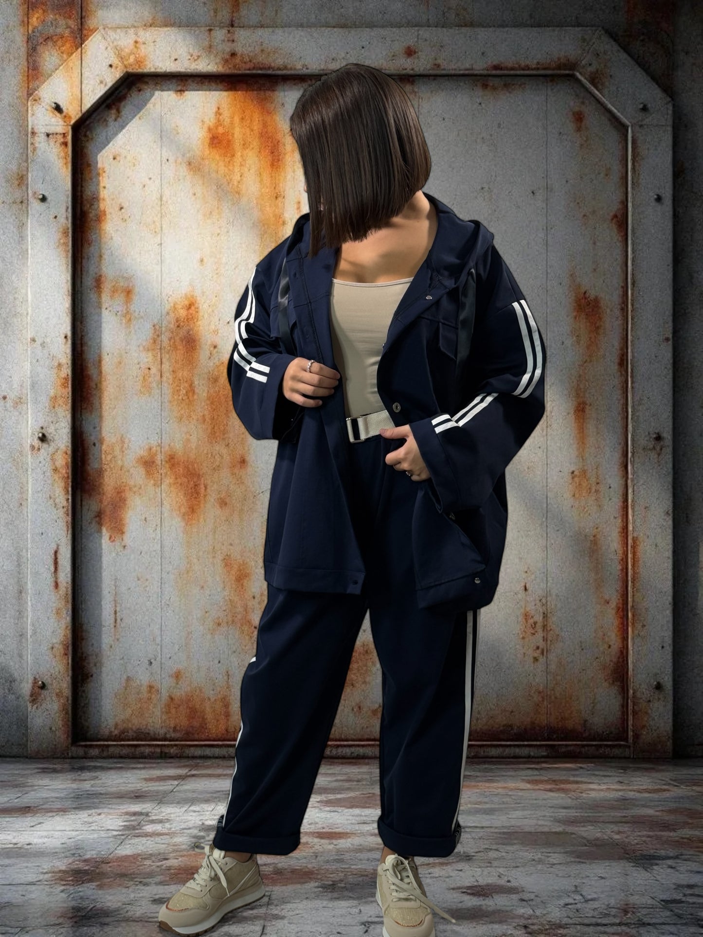 MARLEY - VESTE MARINE OVERSIZE JUSQU'A LA TAILLE 54