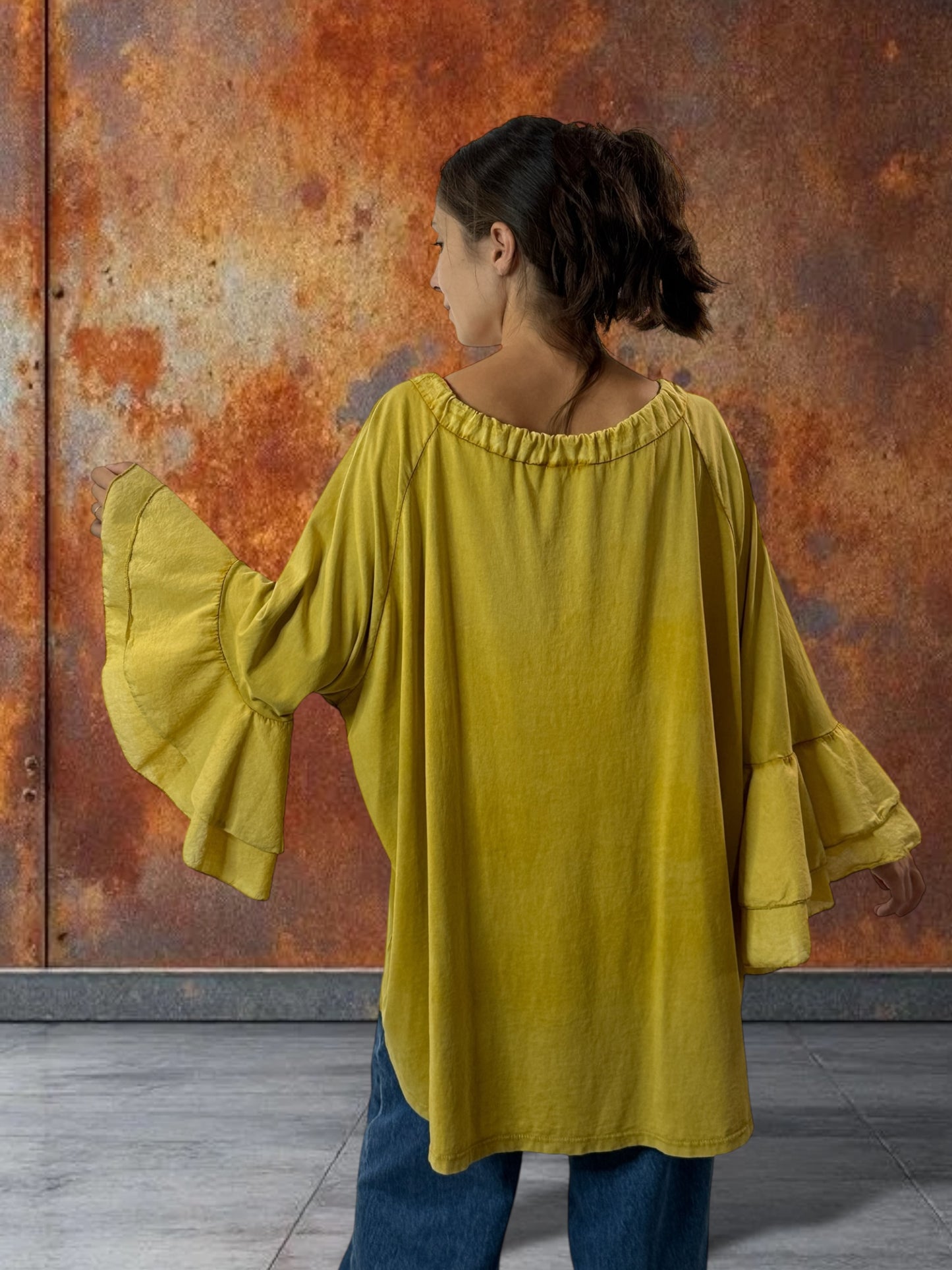 EMILIE - BLOUSE CURRY EN COTON OVERSIZE JUSQU'A LA TAILLE 52