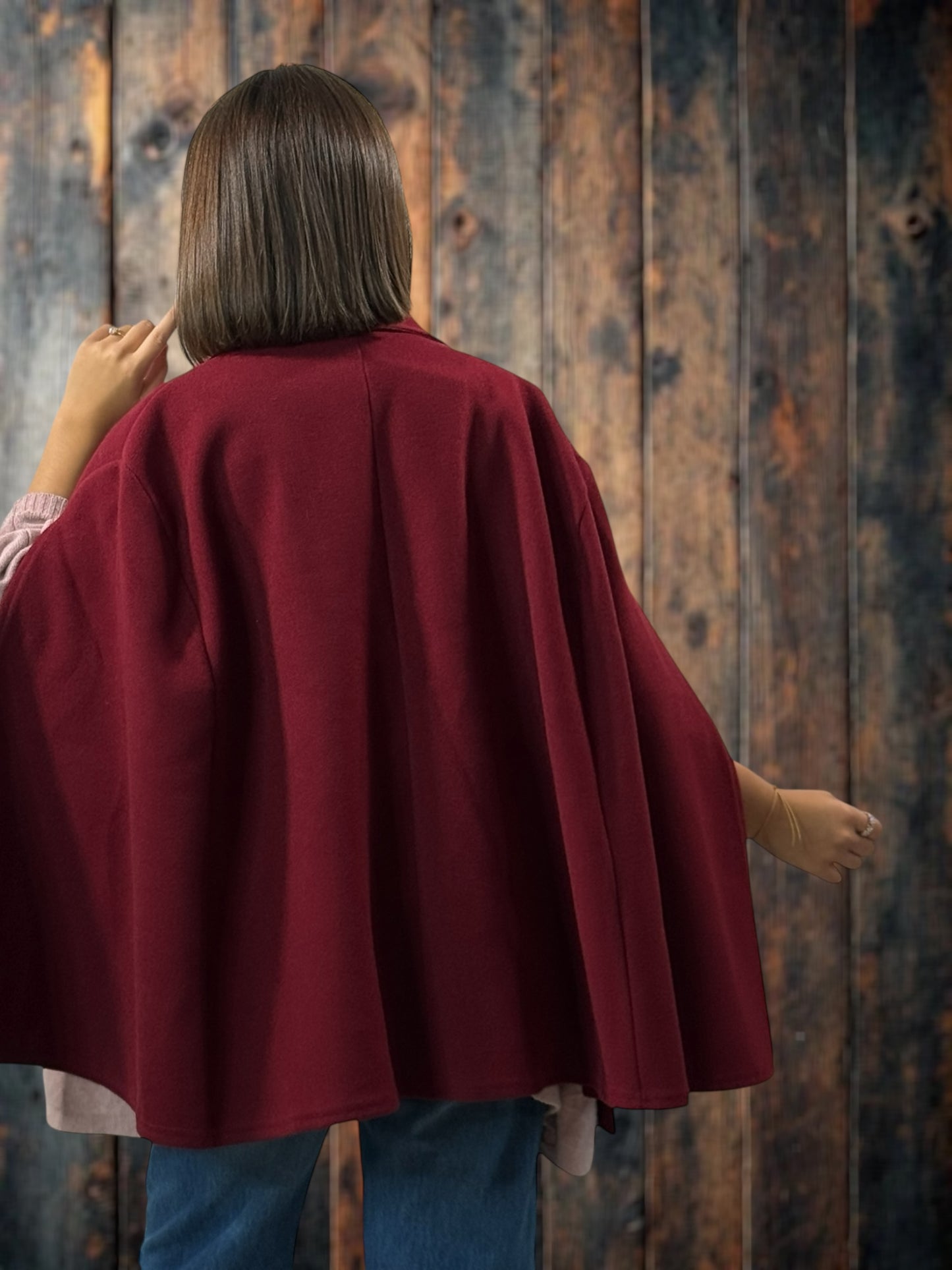 DONATELLA - VESTE CAPE BORDEAUX JUSQU'A LA TAILLE 50/52