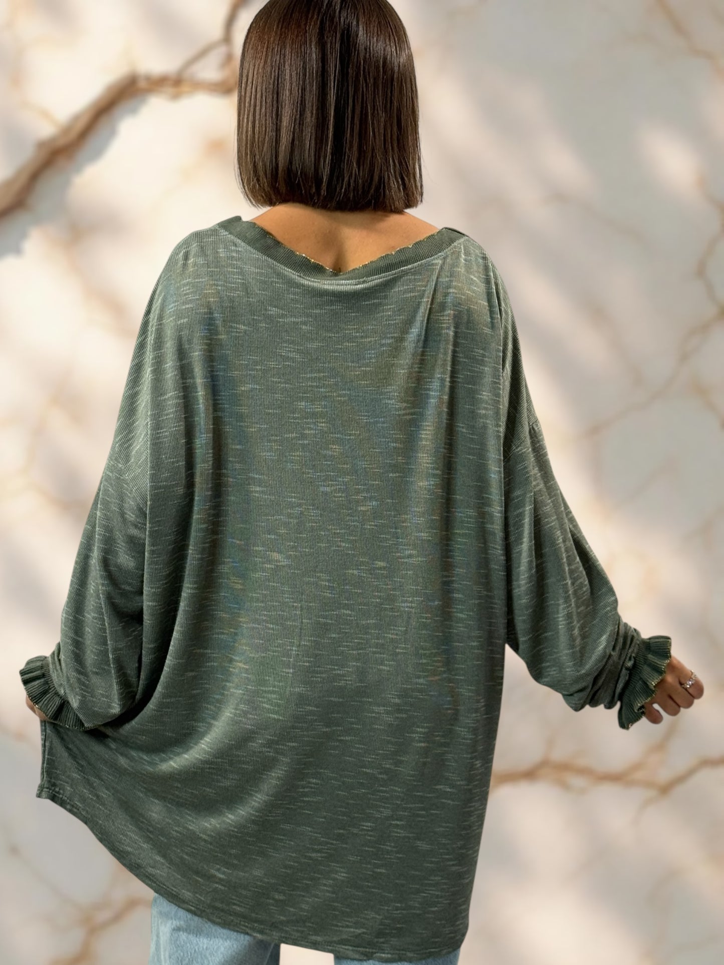 HELLO - PULL KAKI EN MAILLE LOGO HAPPY JUSQU'A LA TAILLE 54