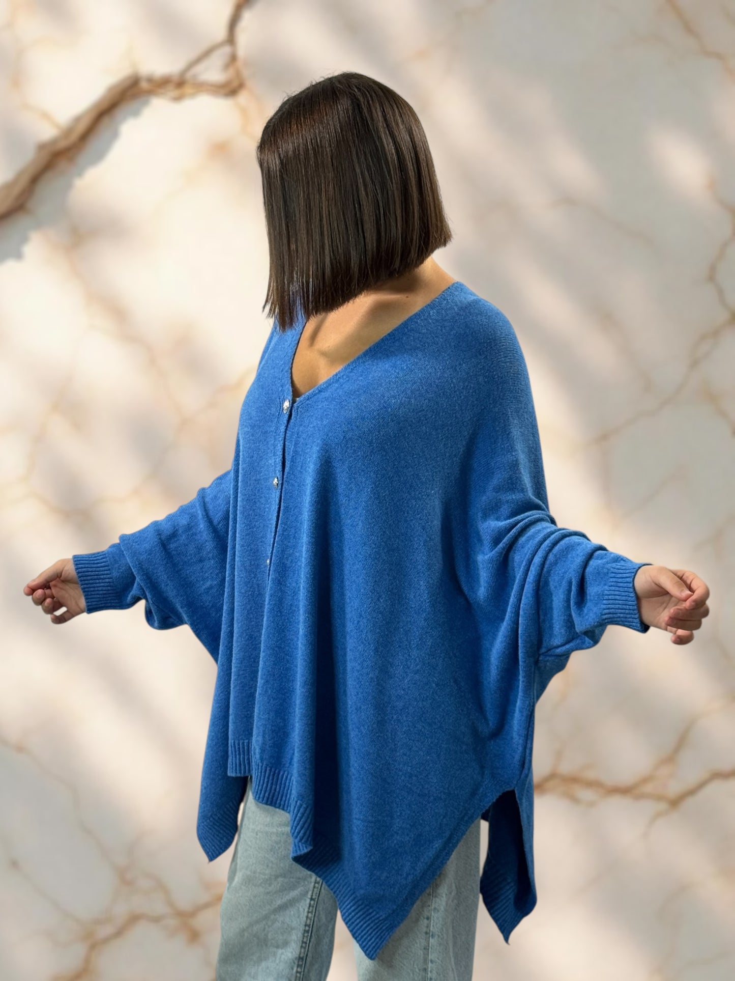 MATHILDE - GILET OVERSIZE BLEU JUSQU'A LA TAILLE 56/58