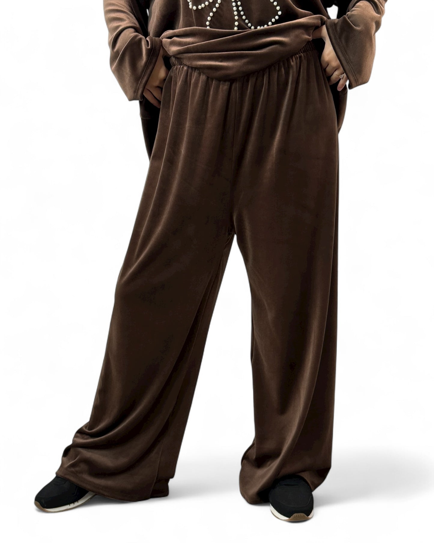 UMBERTO - ENSEMBLE MARRON EN VELOURS STRETCH JUSQU'A LA TAILLE 52/54