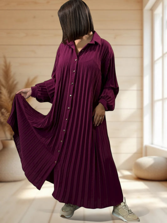 MAROUSSIA - ROBE CYCLAMEN PLIS SOLEIL JUSQU'A LA TAILLE 56