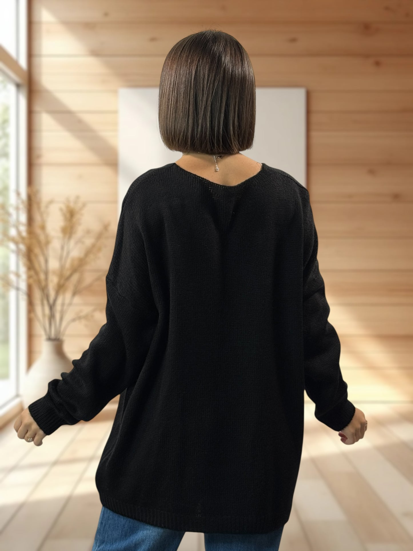 LOULOU - PULL OVERSIZE NOIR JUSQU'A LA TAILLE 52