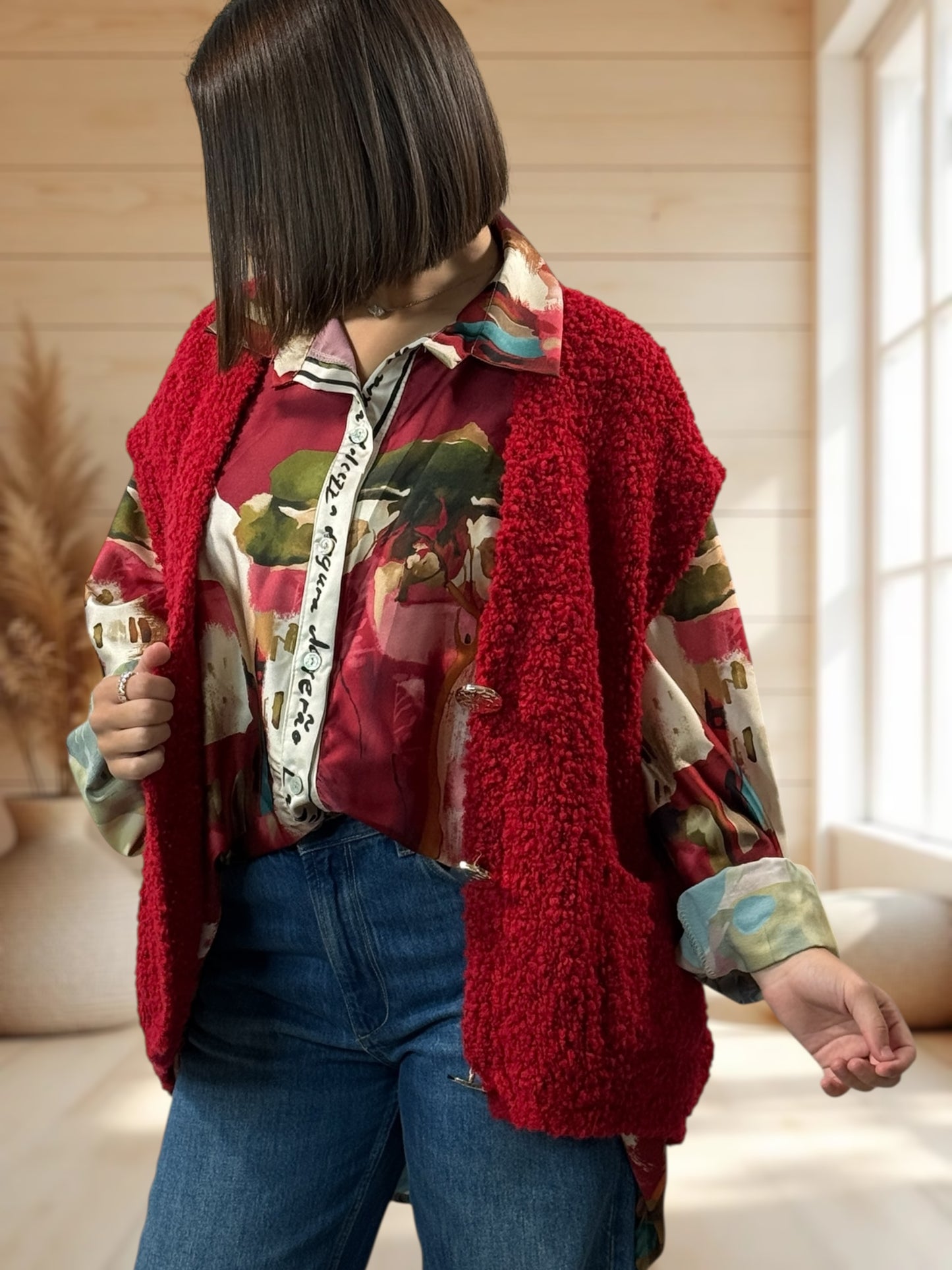 NICO - GILET ROUGE SANS MANCHES 2 POCHES JUSQU'A LA TAILLE 56