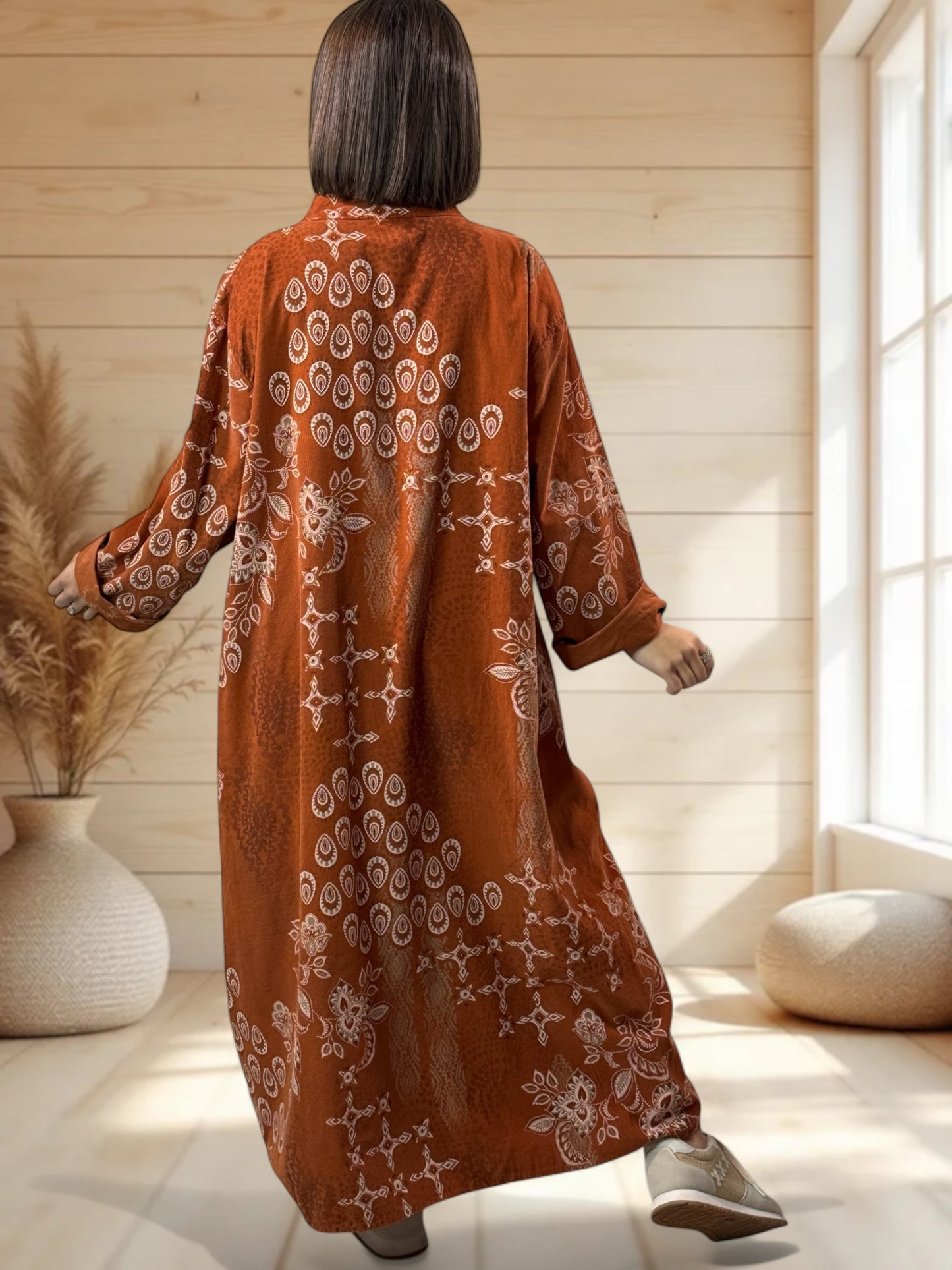 VERONE - ROBE ROUILLE A MOTIF EN VELOURS JUSQU'A LA TAILLE 52
