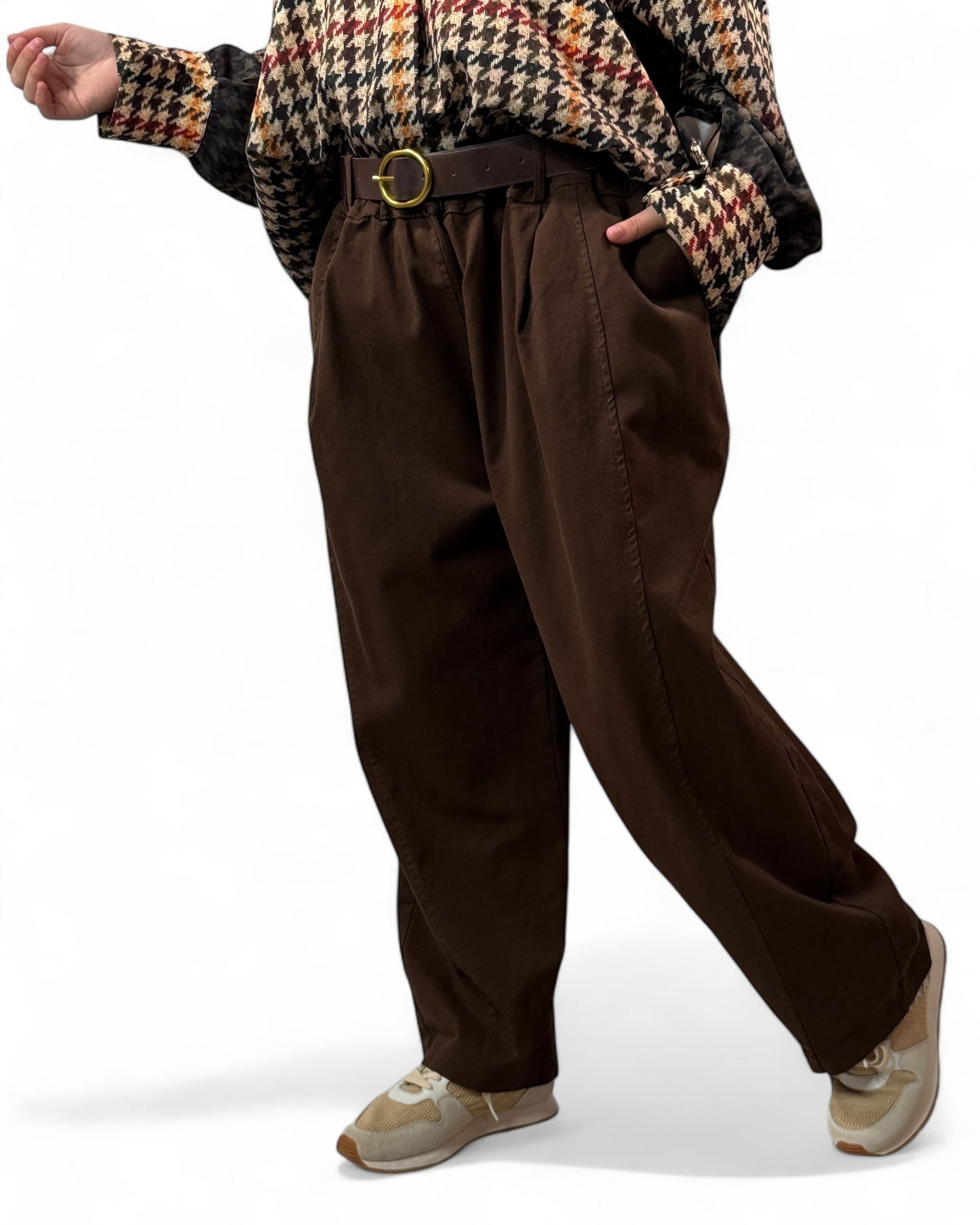 DIMITRI - PANTALON MARRON AVEC CEINTURE JUSQU'A LA TAILLE 54