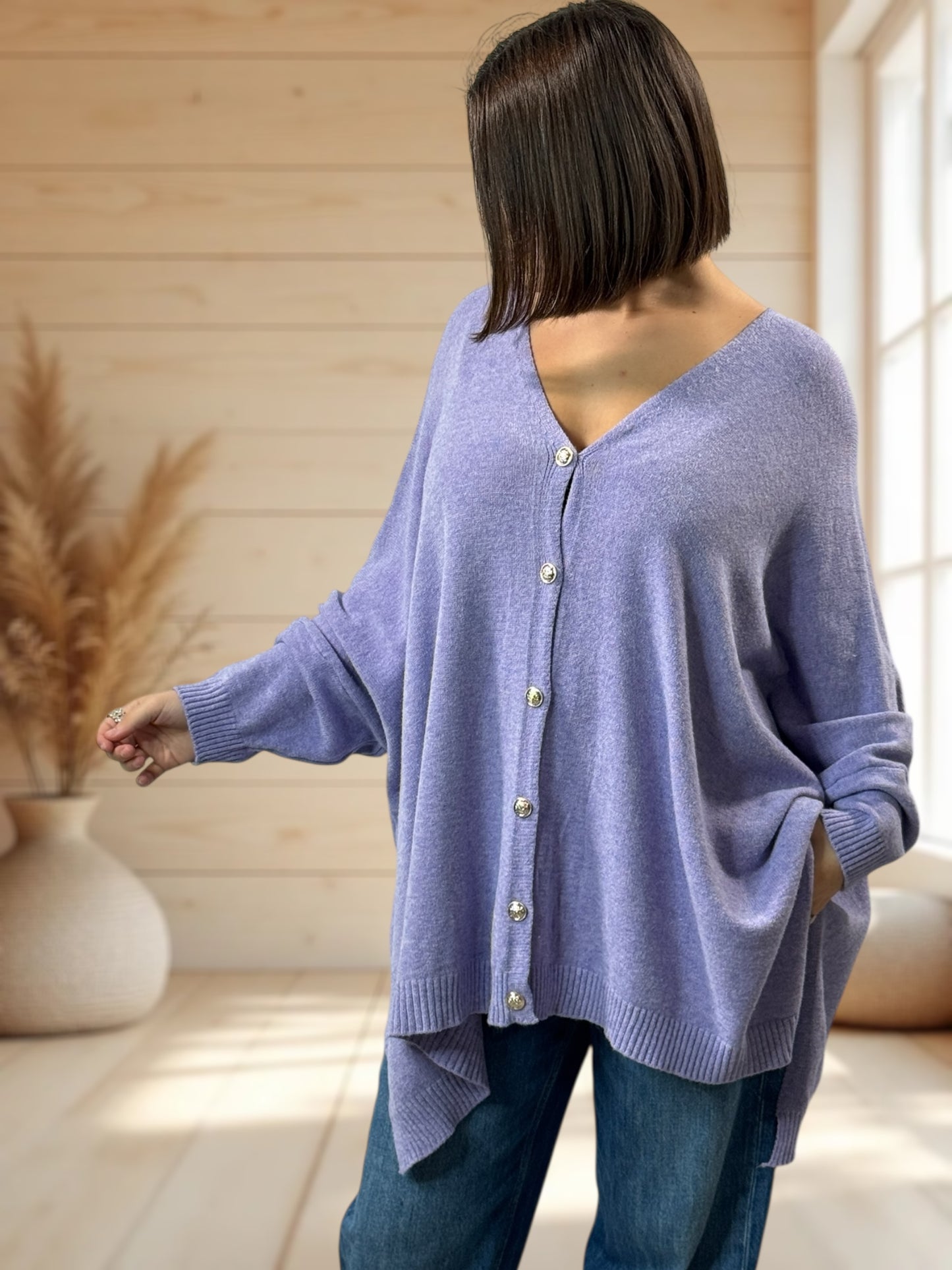 MATHILDE - GILET OVERSIZE LILAS JUSQU'A LA TAILLE 56/58