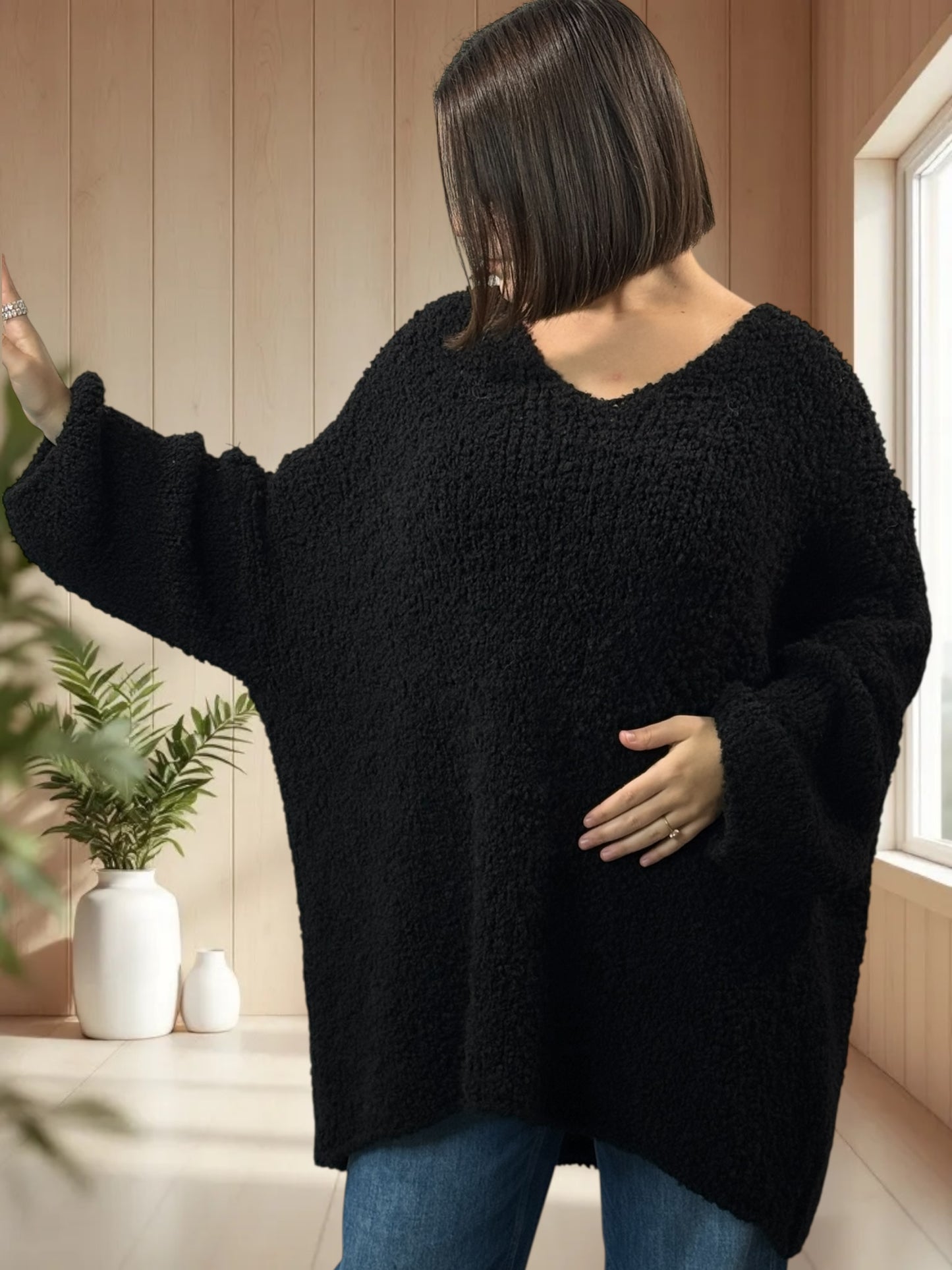 LAETITIA - PULL NOIR OVERSIZE JUSQU'A LA TAILLE 58