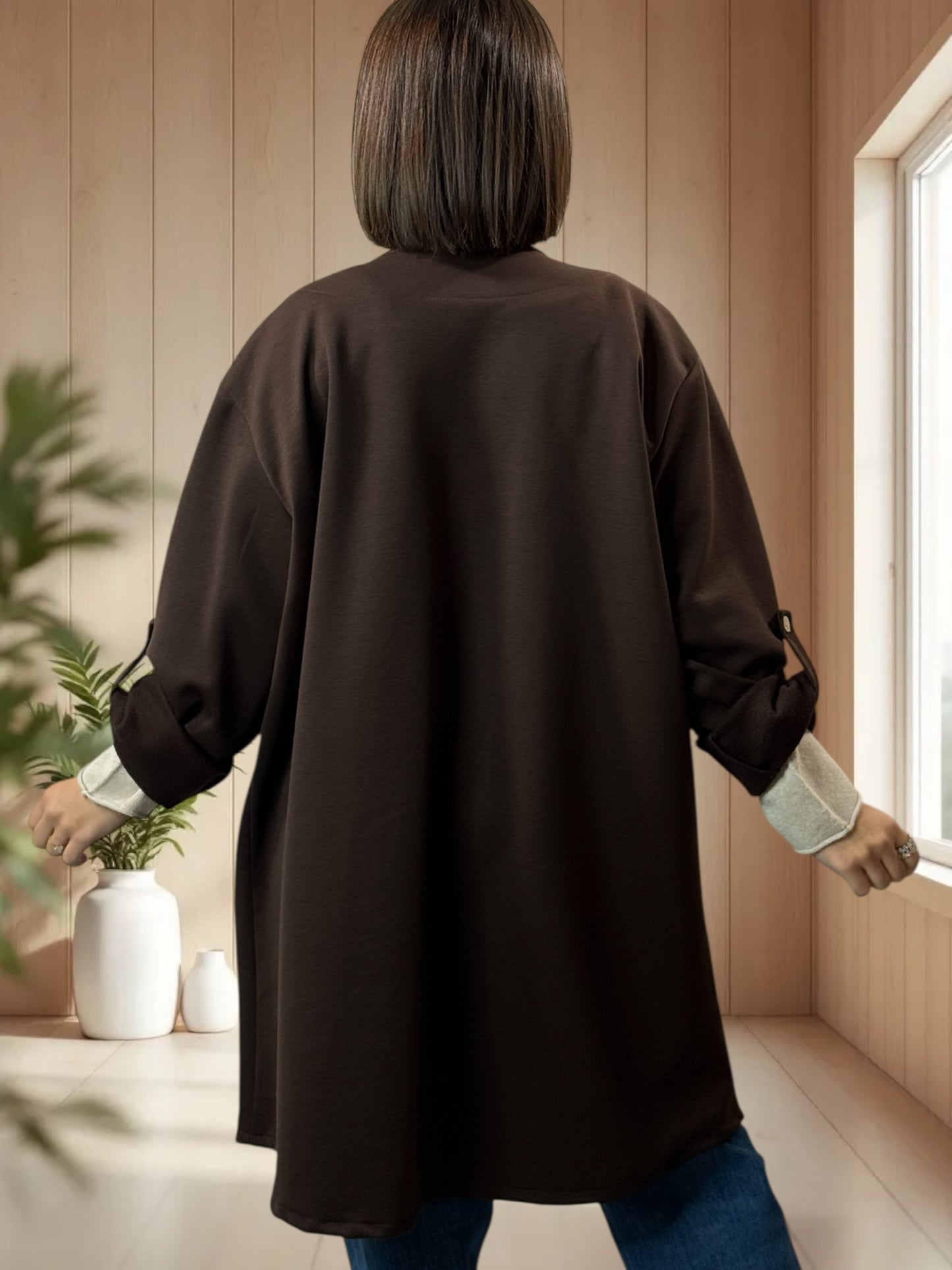 LYSIANE - VESTE MARRON OVERSIZE JUSQU'A LA TAILLE 52/54