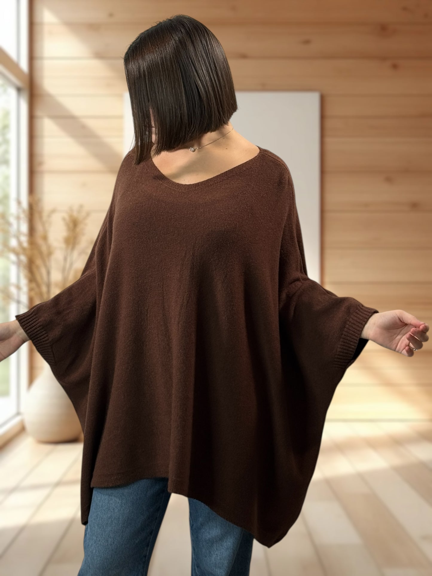 NICKO - PULL OVERSIZE MARRON JUSQU'A LA TAILLE 60