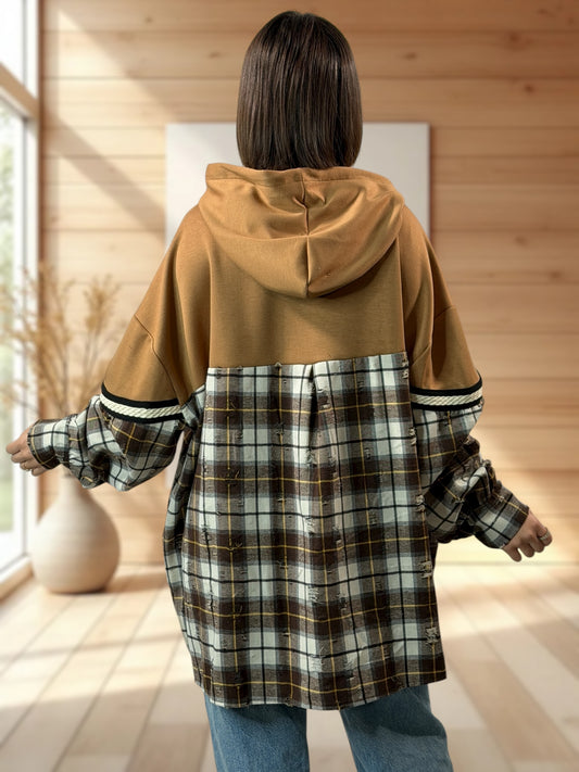 HARRY - TUNIQUE OVERSIZE CAMEL A CAPUCHE JUSQU'A LA TAILLE 54