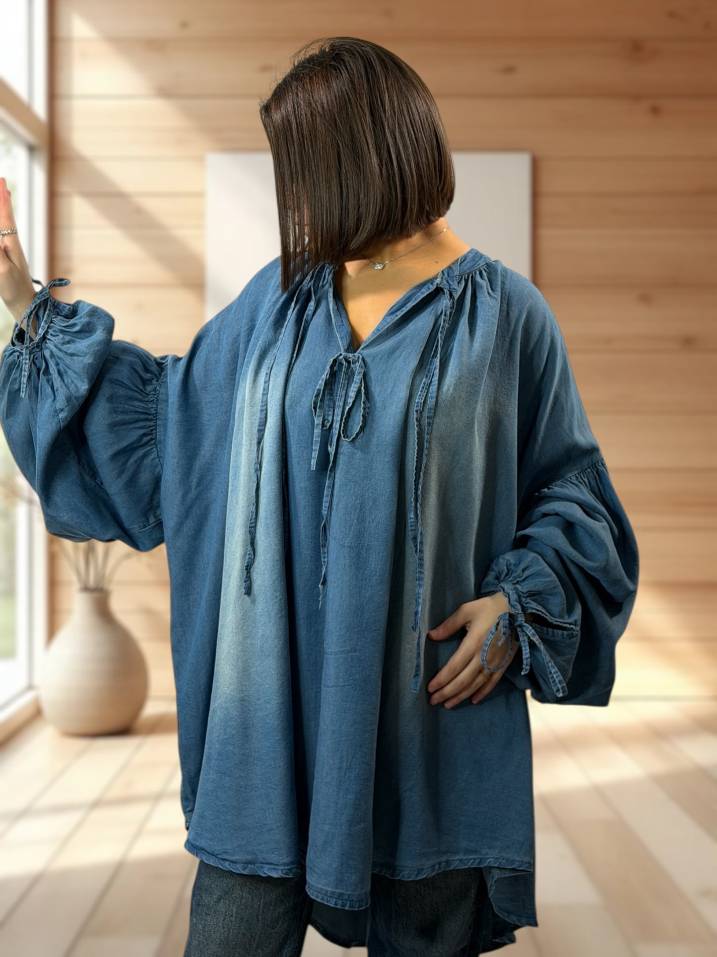 KELLY - TUNIQUE OVERSIZE EN JEAN TENCELL JUSQU'A LA TAILLE 60