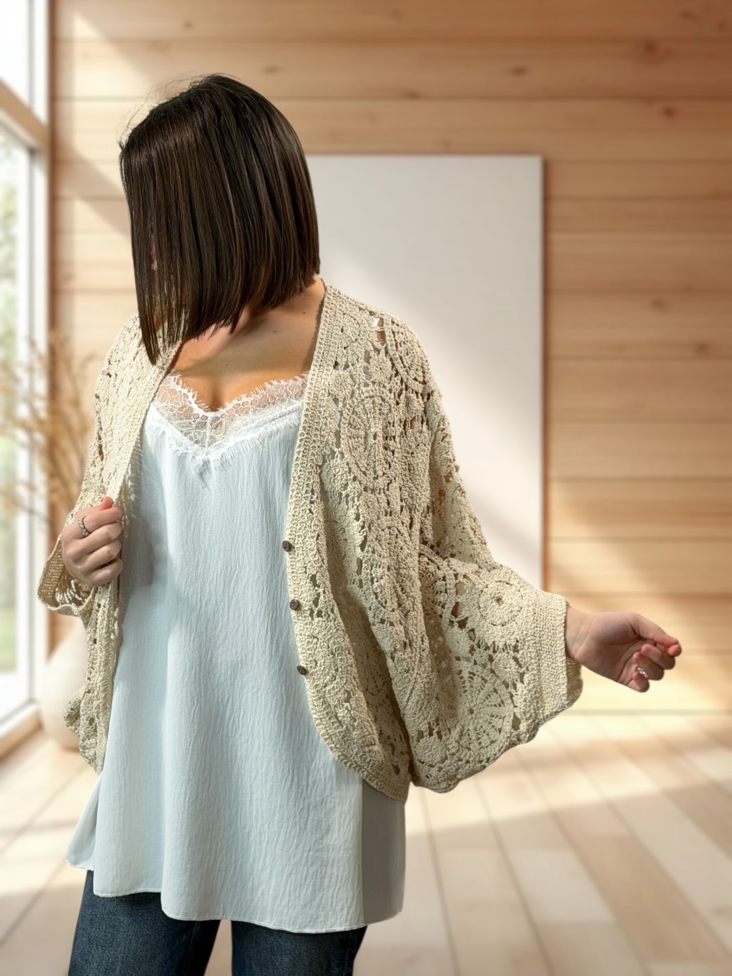 KARINA - GILET OVERSIZE EN COTON ECRU JUSQU'A LA TAILLE 50