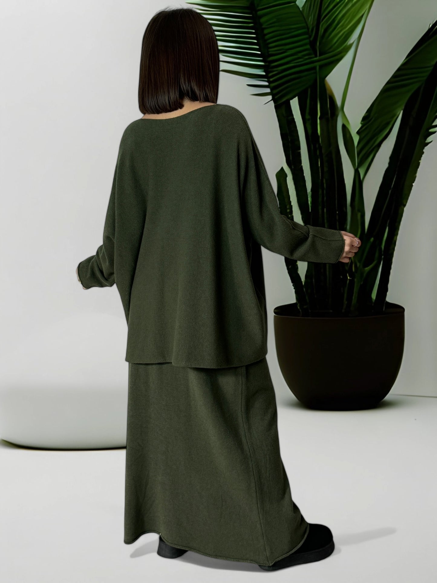 FAUSTINE - ENSEMBLE EN MAILLE KAKI JUSQU'A LA TAILLE 52/54