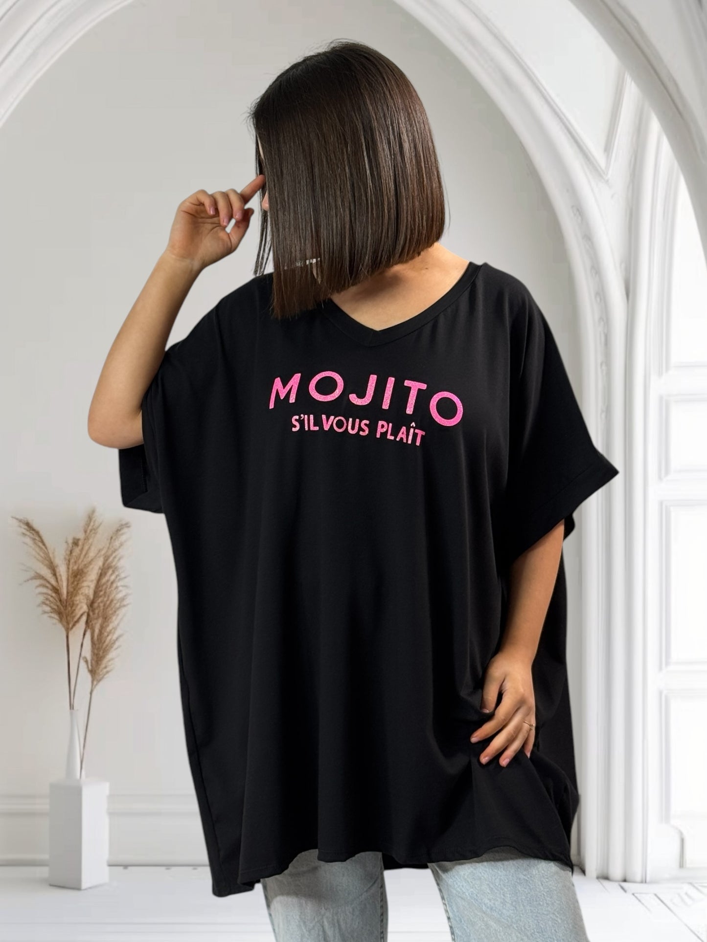 NINO - T-SHIRT NOIR MOTIF MOJITO JUSQU'A LA TAILLE 58