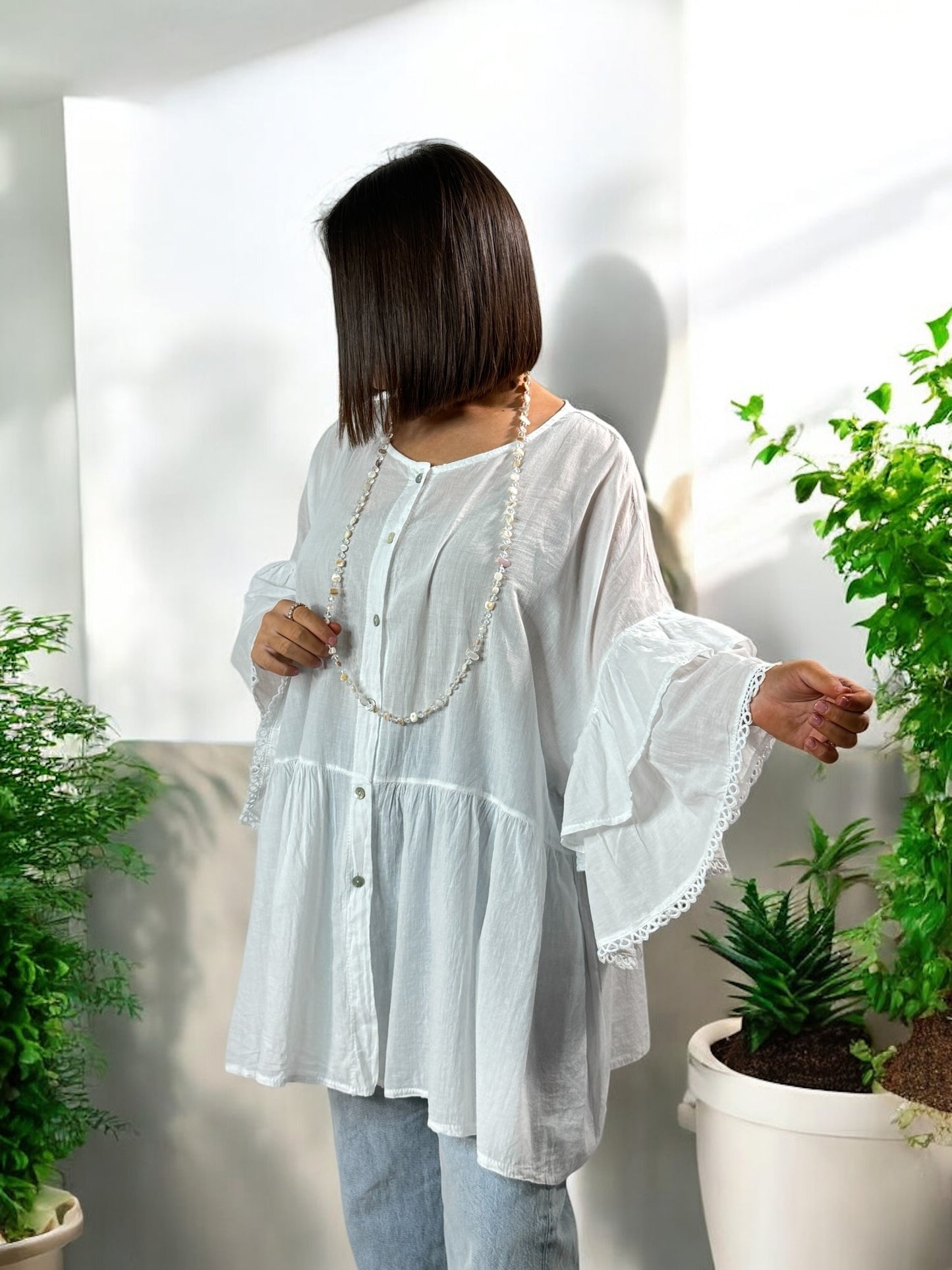CORALINE - BLOUSE OVERSIZE BLANCHE EN COTON JUSQU'A LA TAILLE 52/54