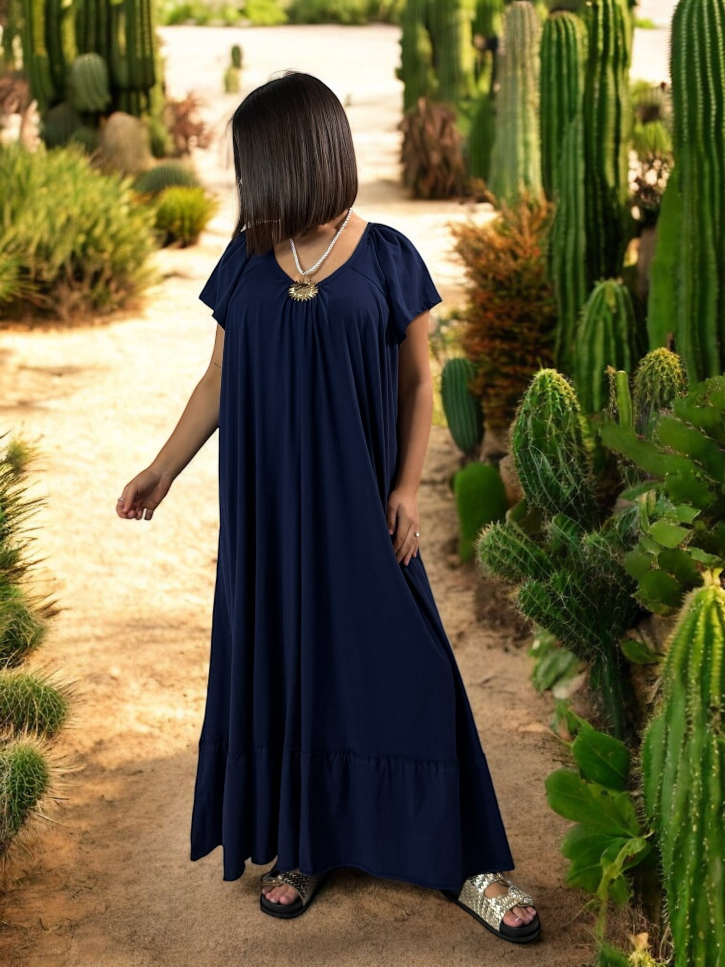 ANTIBES - ROBE LONGUE OVERSIZE MARINE JUSQU'A LA TAILLE 56
