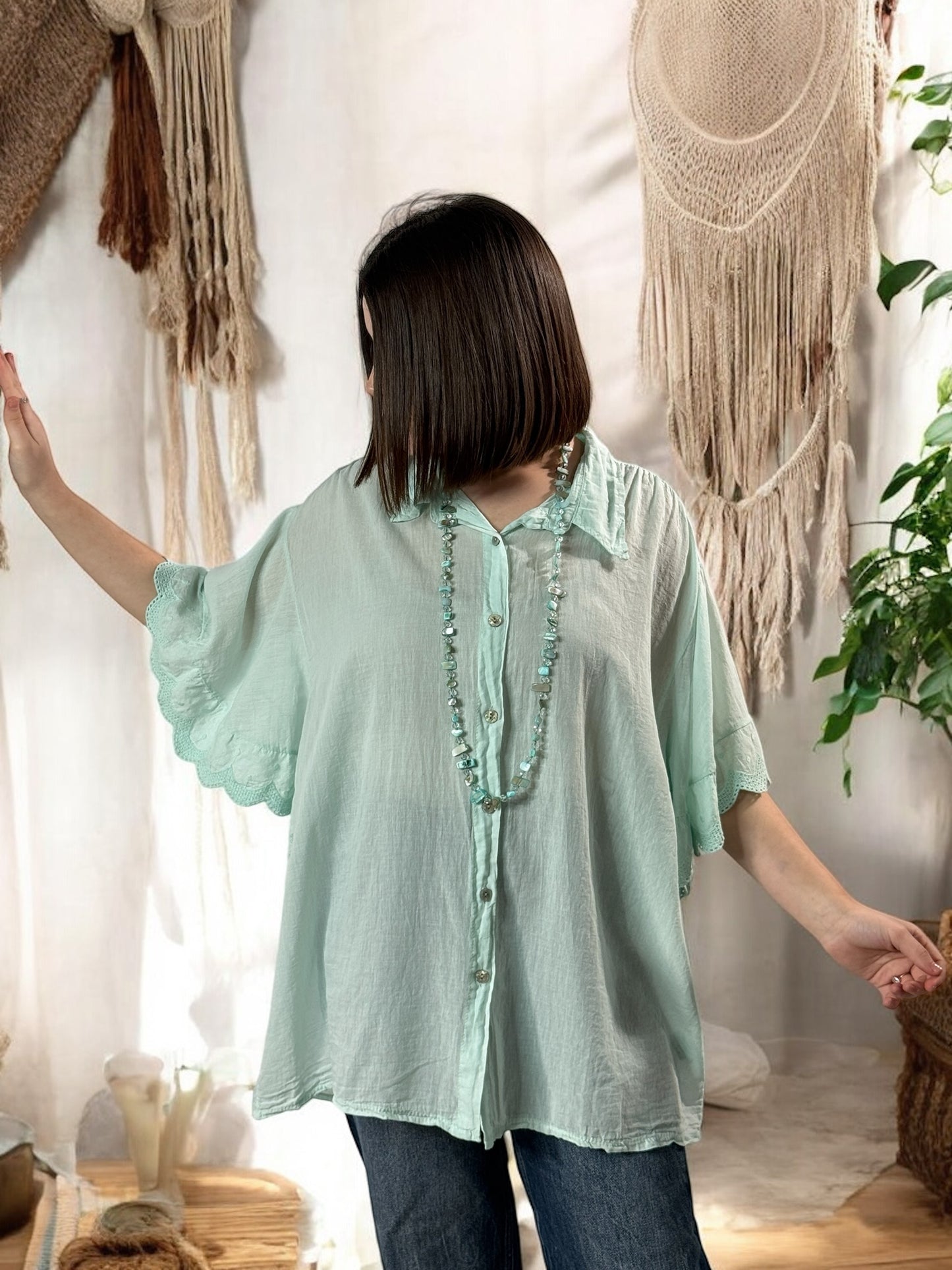 ANASTASIA - BLOUSE OVERSIZE LAGON EN COTON JUSQU'A LA TAILLE 52/54