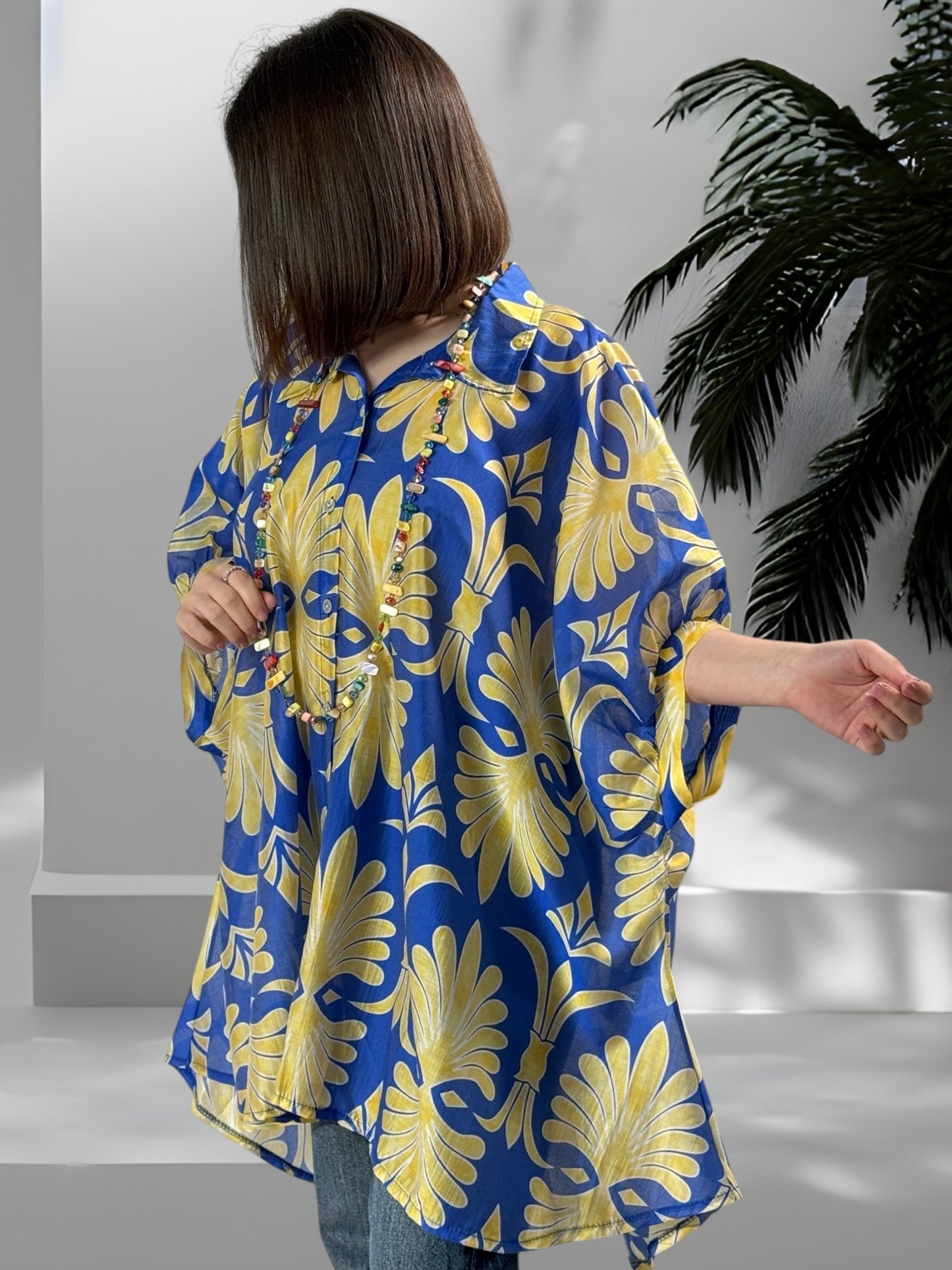 HILLARY - TUNIQUE OVERSIZE EN LYOCELL MOTIF JAUNE JUSQU'A LA TAILLE 60
