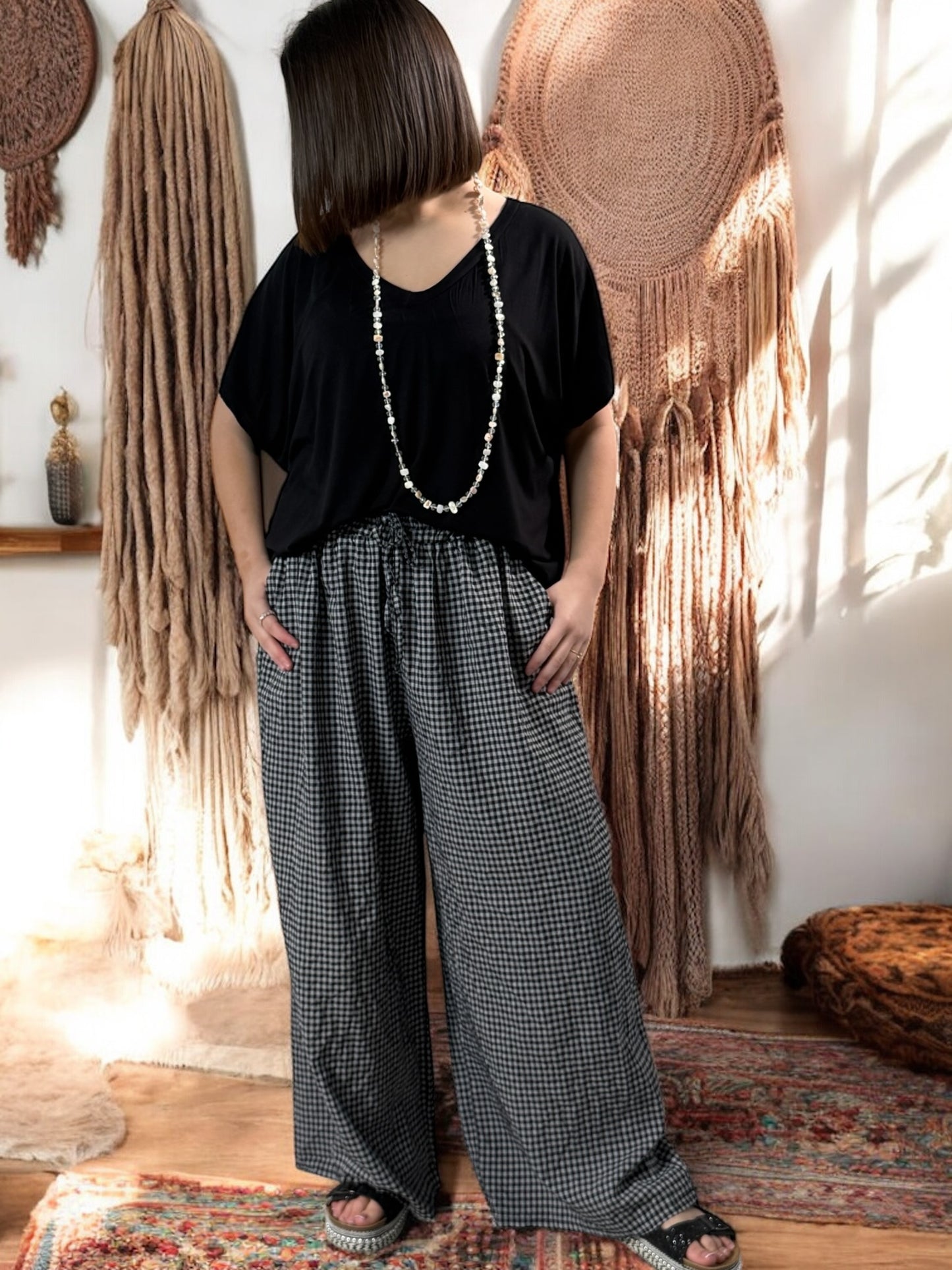 LEO - PANTALON VICHY NOIR JUSQU'A 50