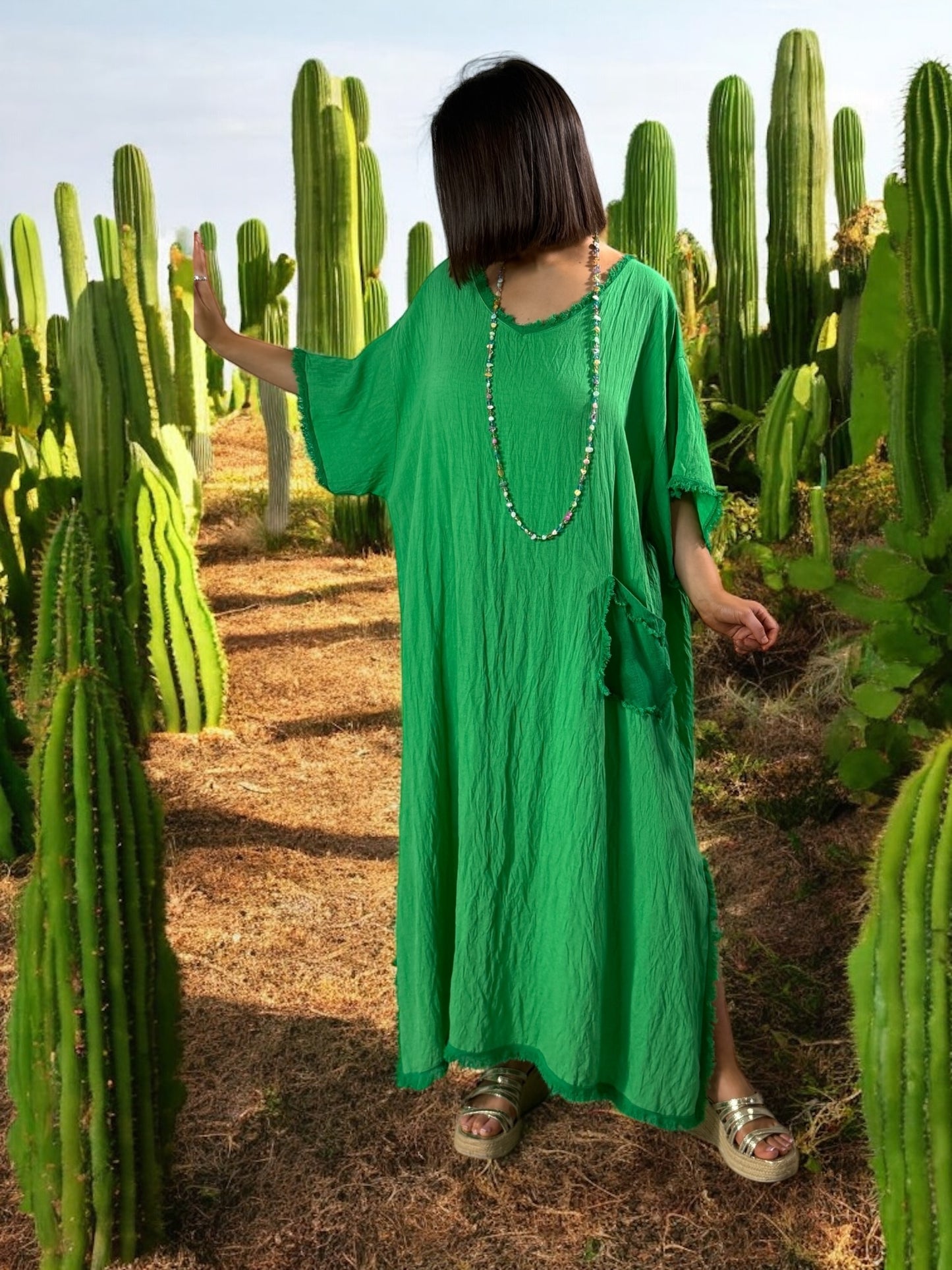 ABBY - ROBE OVERSIZE VERTE 1 POCHE JUSQU'A LA TAILLE 54