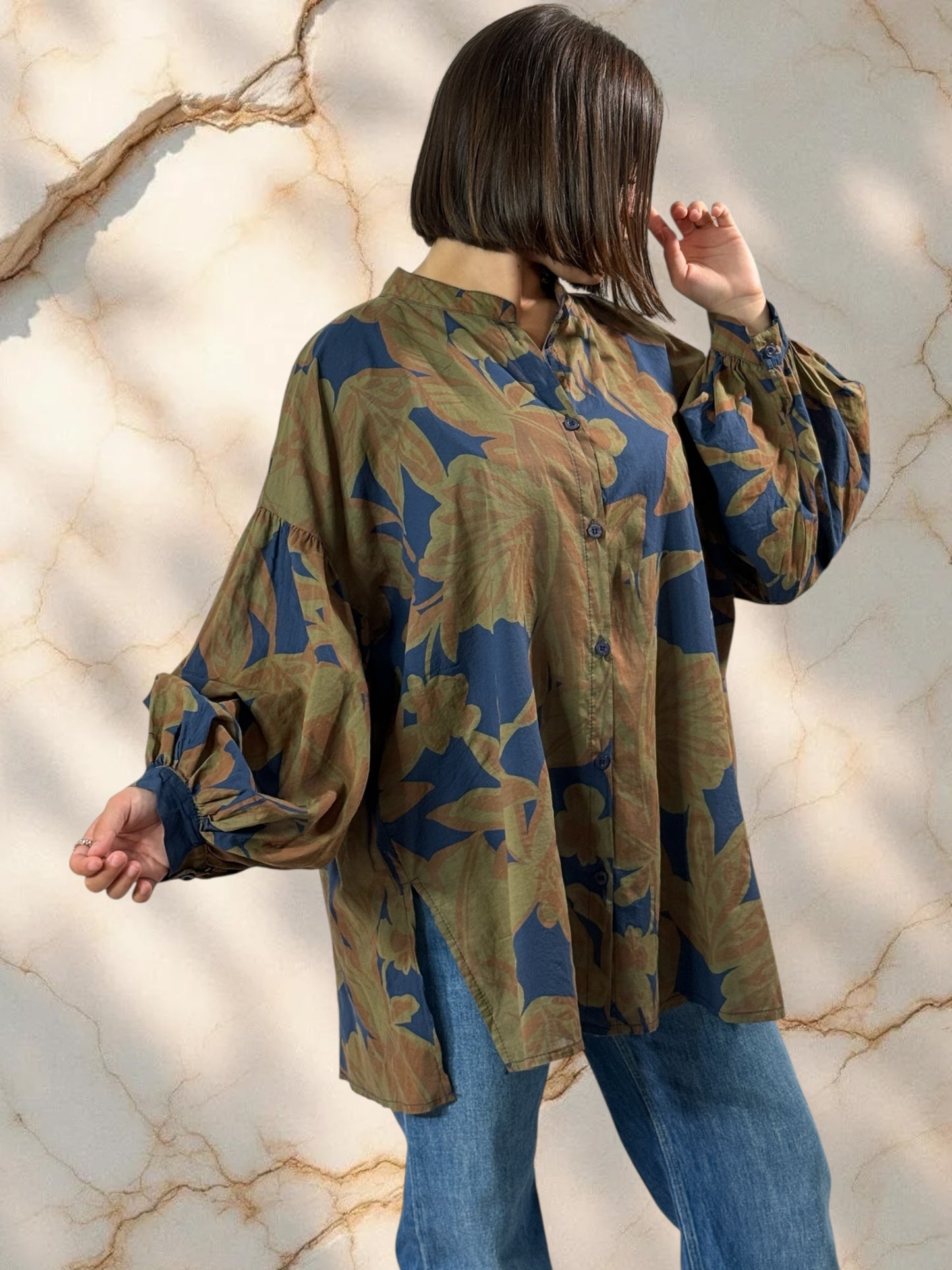 MARIKA - BLOUSE MOTIF MARINE EN COTON OVERSIZE JUSQU'A LA TAILLE 52/54
