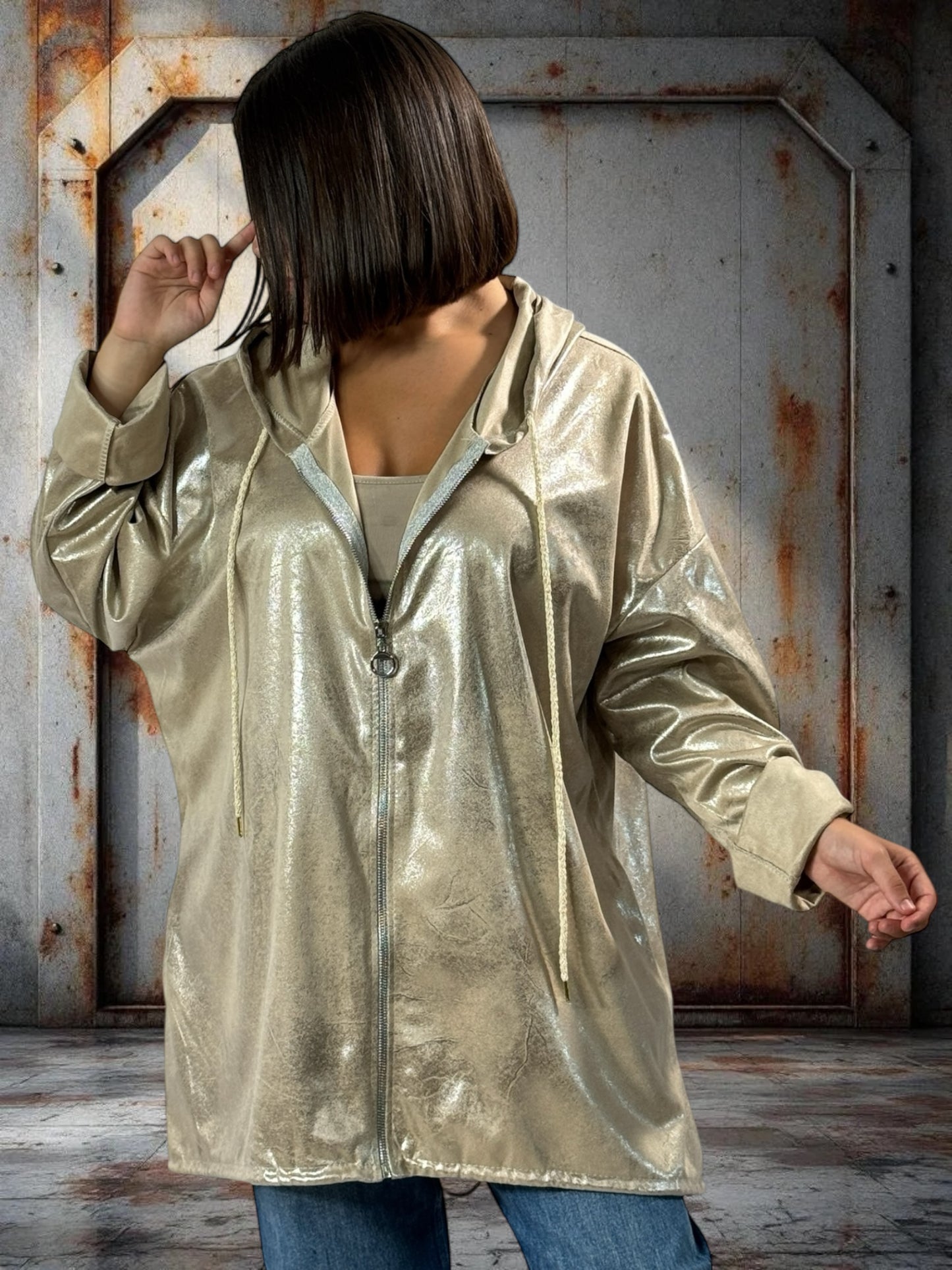 ANGIE - VESTE BEIGE OVERSIZE SCINTILLANTE JUSQU'A LA TAILLE 52/54