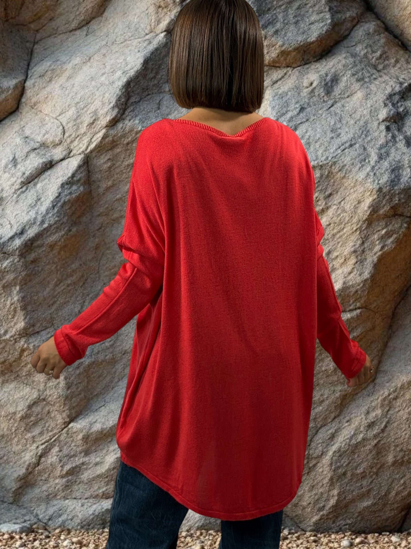 FREEDOM - PULL ROUGE EN MAILLE FLUIDE OEIL EN SEQUINS JUSQU'A LA TAILLE 52