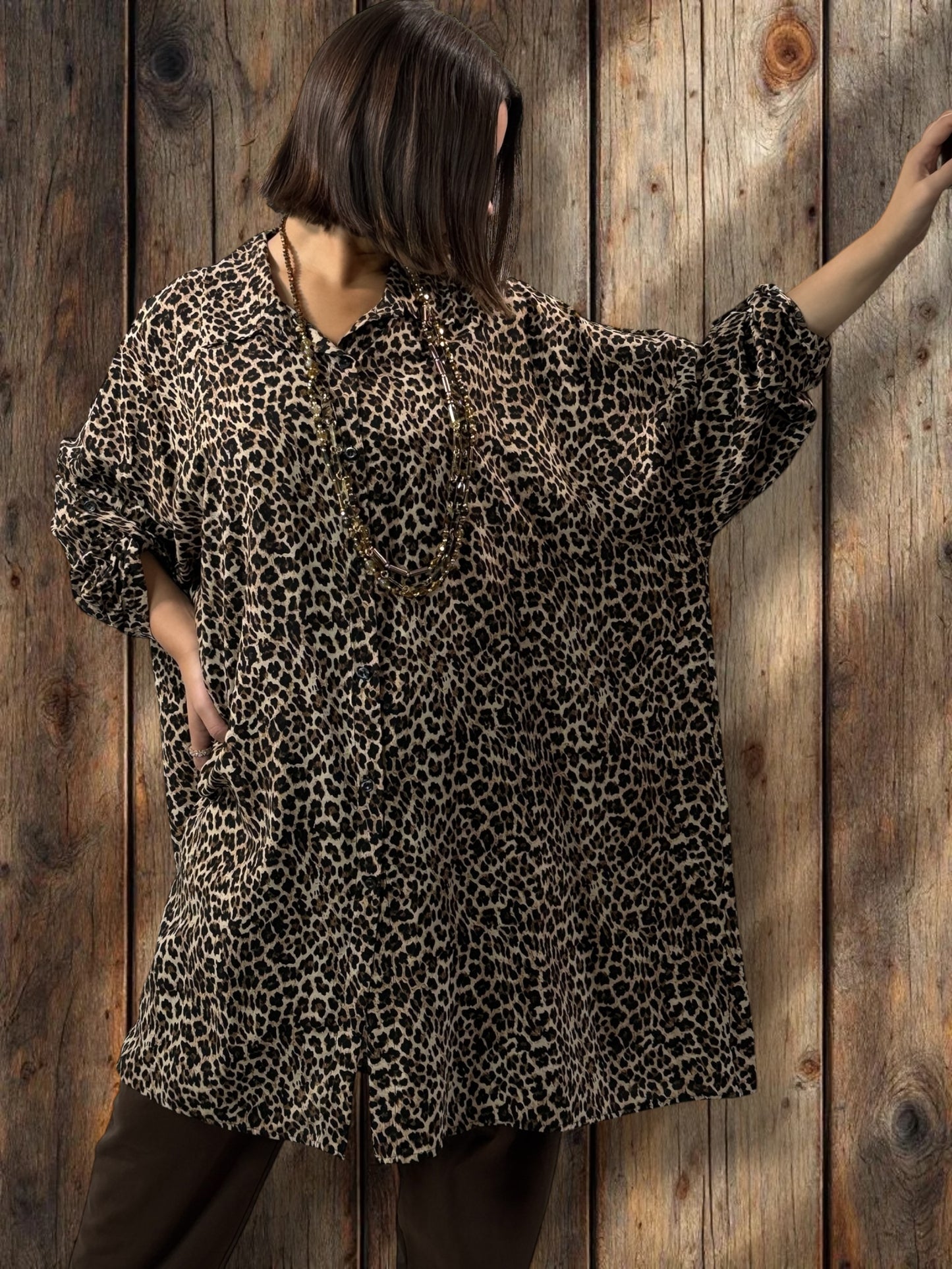 FELINE - CHEMISE OVERSIZE LEOPARD JUSQU'A LA TAILLE 58
