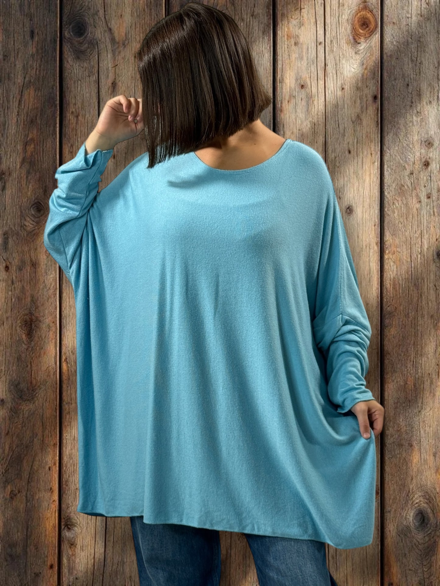 CAPRIO - PULL BLEU EN MAILLE FLUIDE JUSQU'A LA TAILLE 54