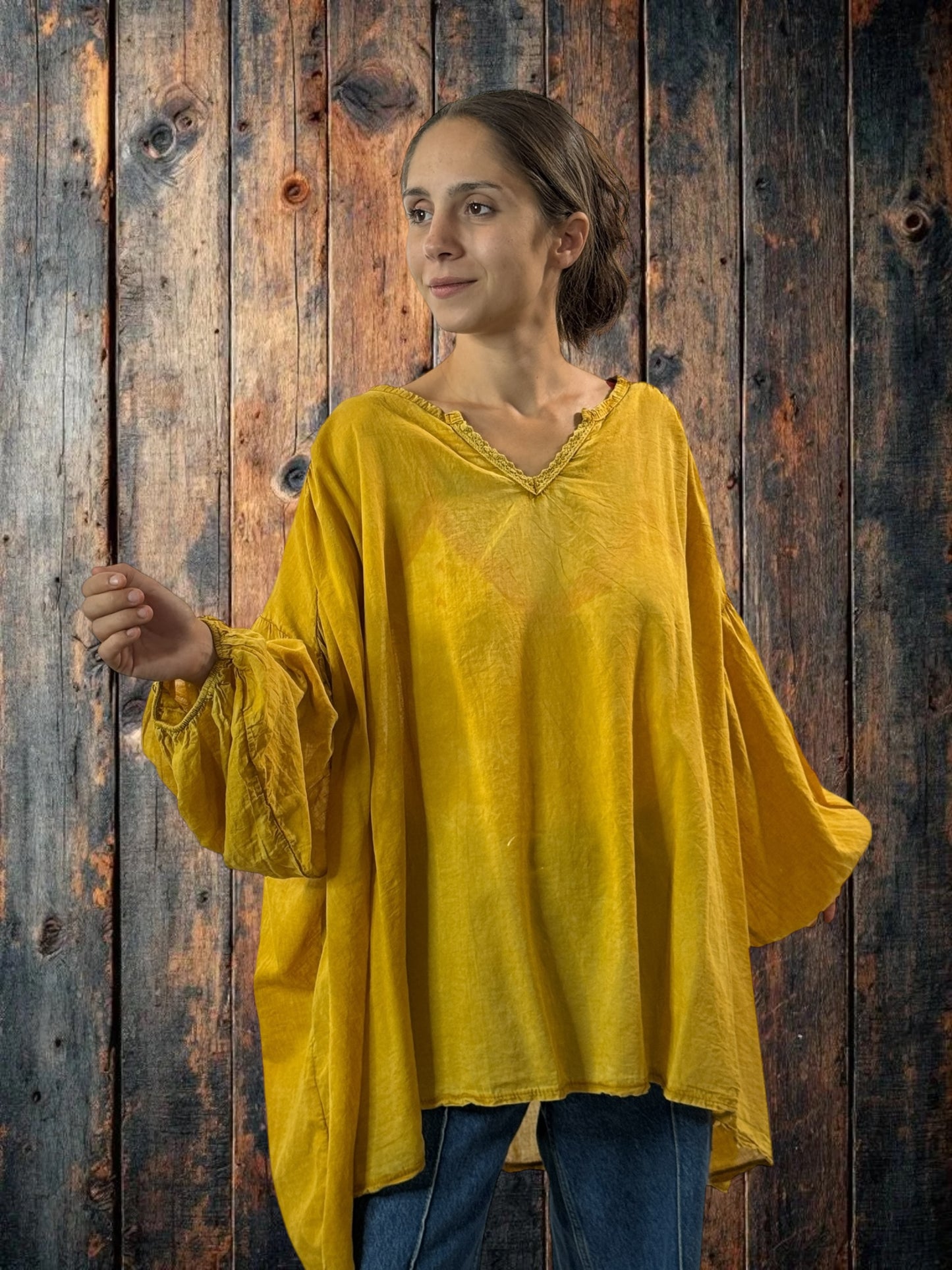 MARION - BLOUSE CURRY EN COTON OVERSIZE JUSQU'A LA TAILLE 56