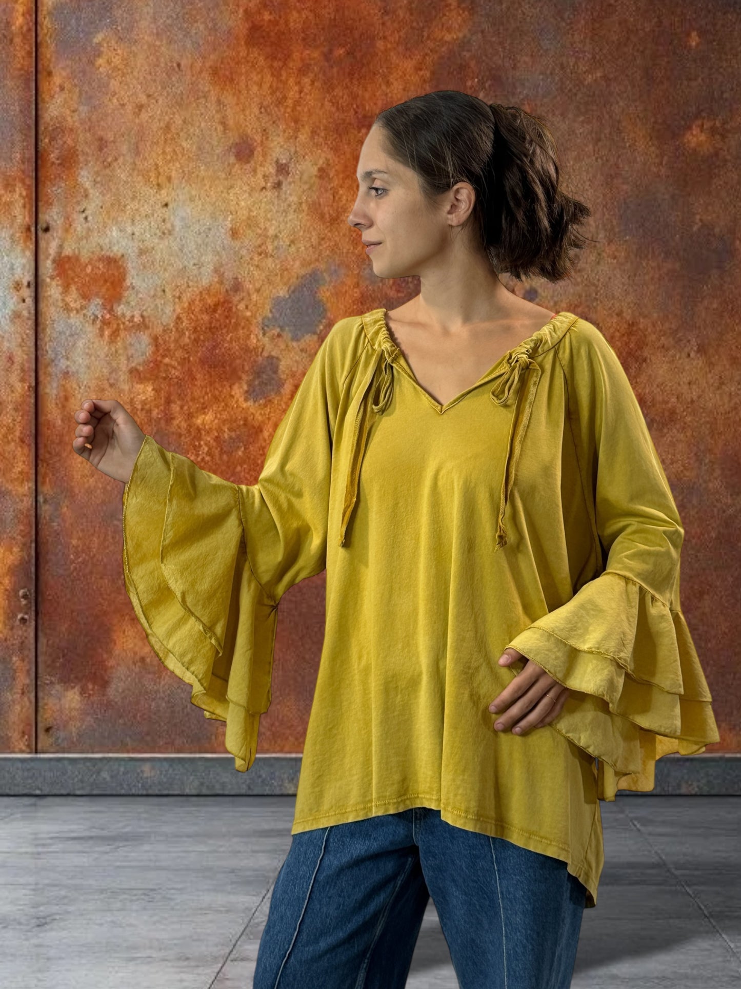 EMILIE - BLOUSE CURRY EN COTON OVERSIZE JUSQU'A LA TAILLE 52