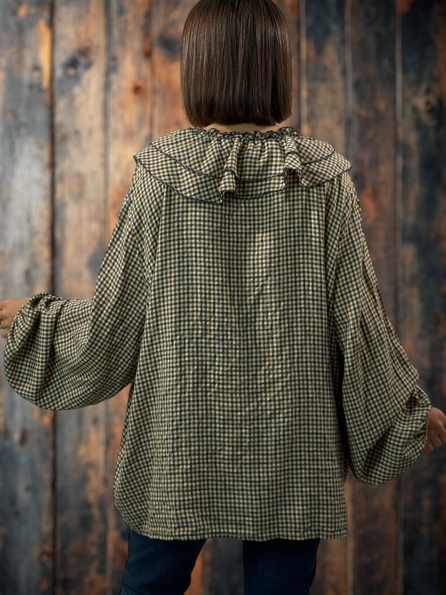COLINE - BLOUSE A PETITS CARREAUX JUSQU'A LA TAILLE 52/54