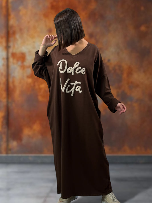 NINON - ROBE OVERSIZE MARRON DOLCE VITA JUSQU'A LA TAILLE 54/56