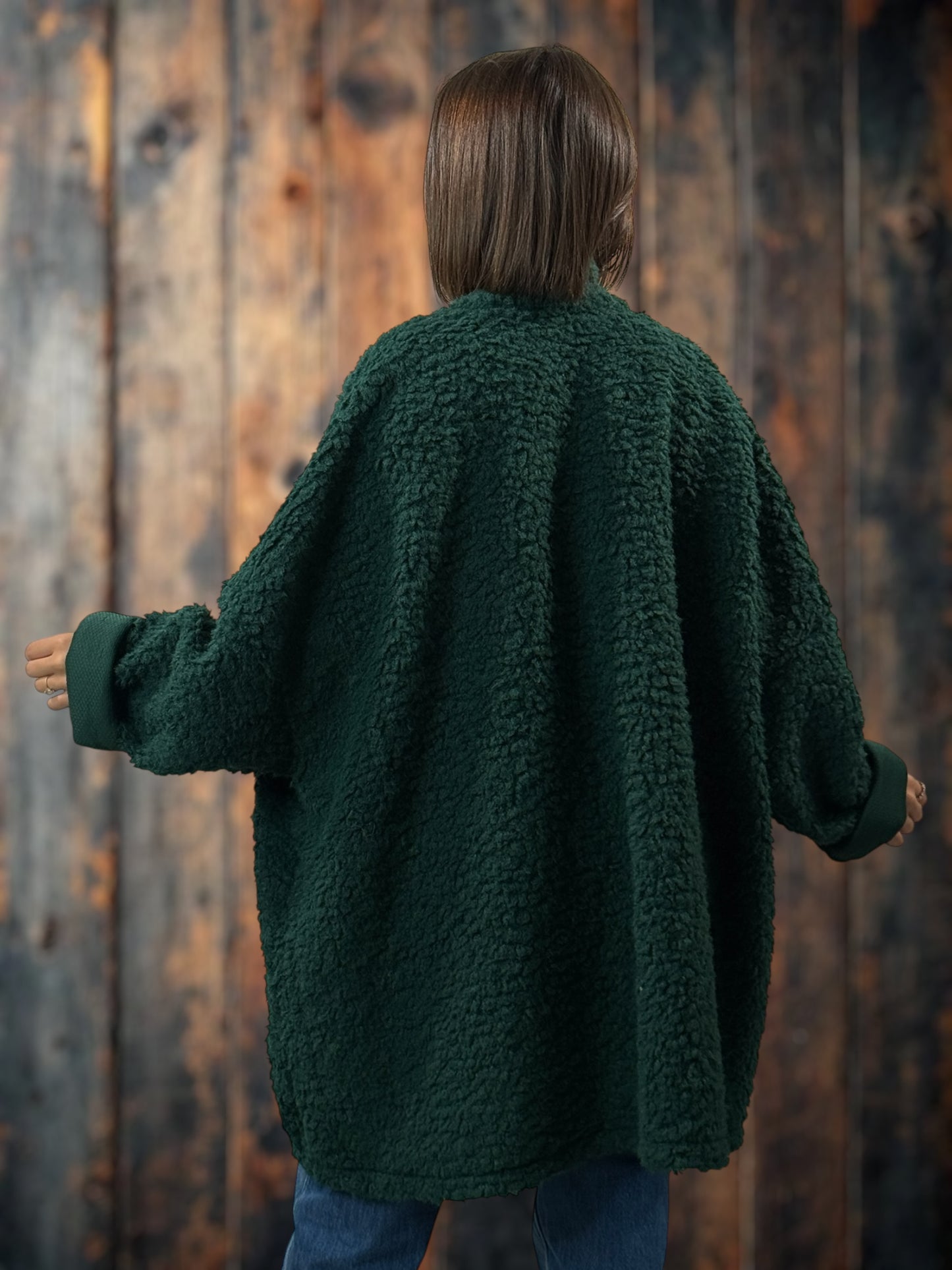 LILIROSE - VESTE OVERSIZE VERTE EN MOUMOUTE JUSQU'A LA TAILLE 56/58