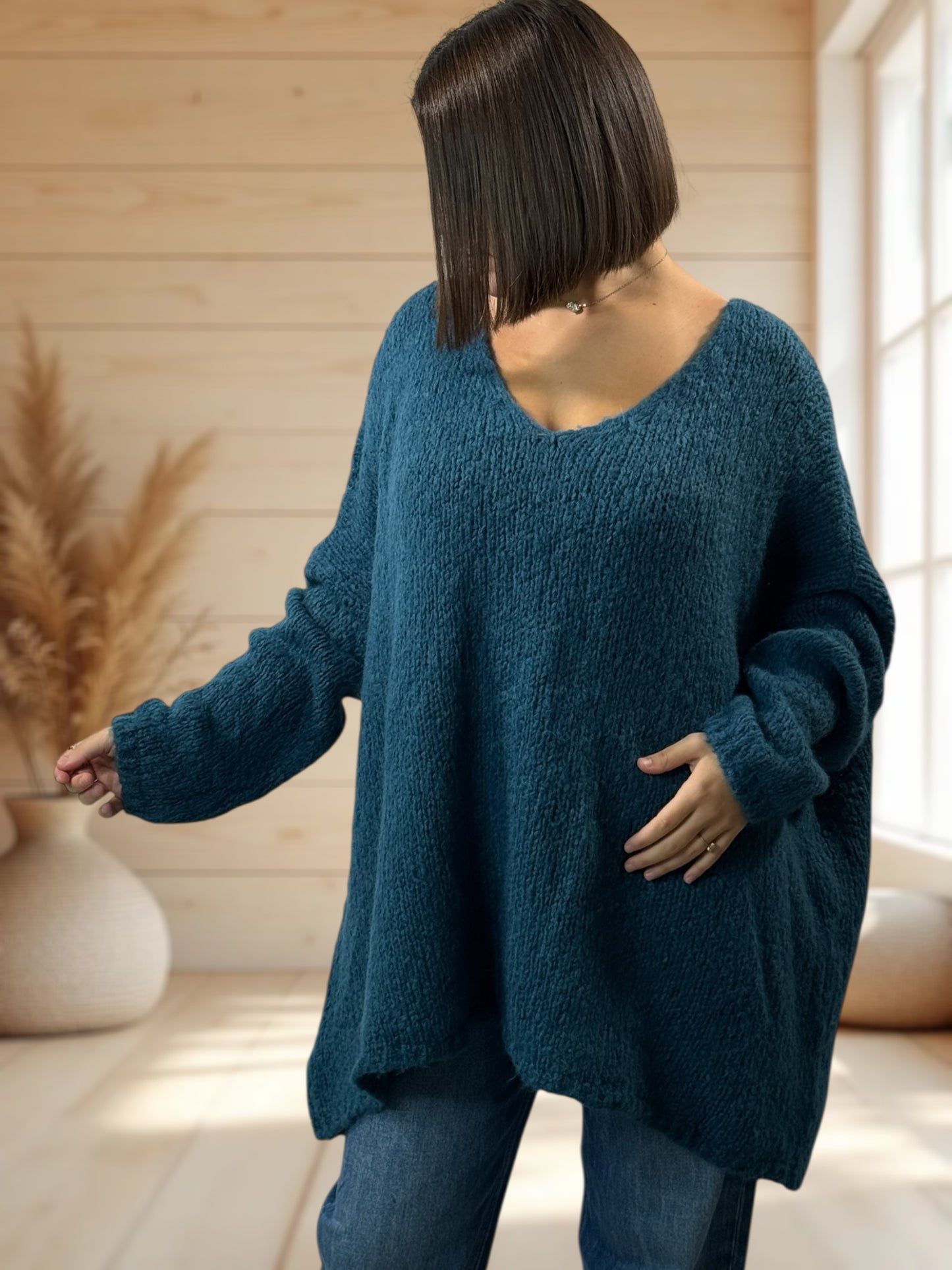 LUCKY - PULL BLEU OVERSIZE JUSQU'A LA TAILLE 56/58