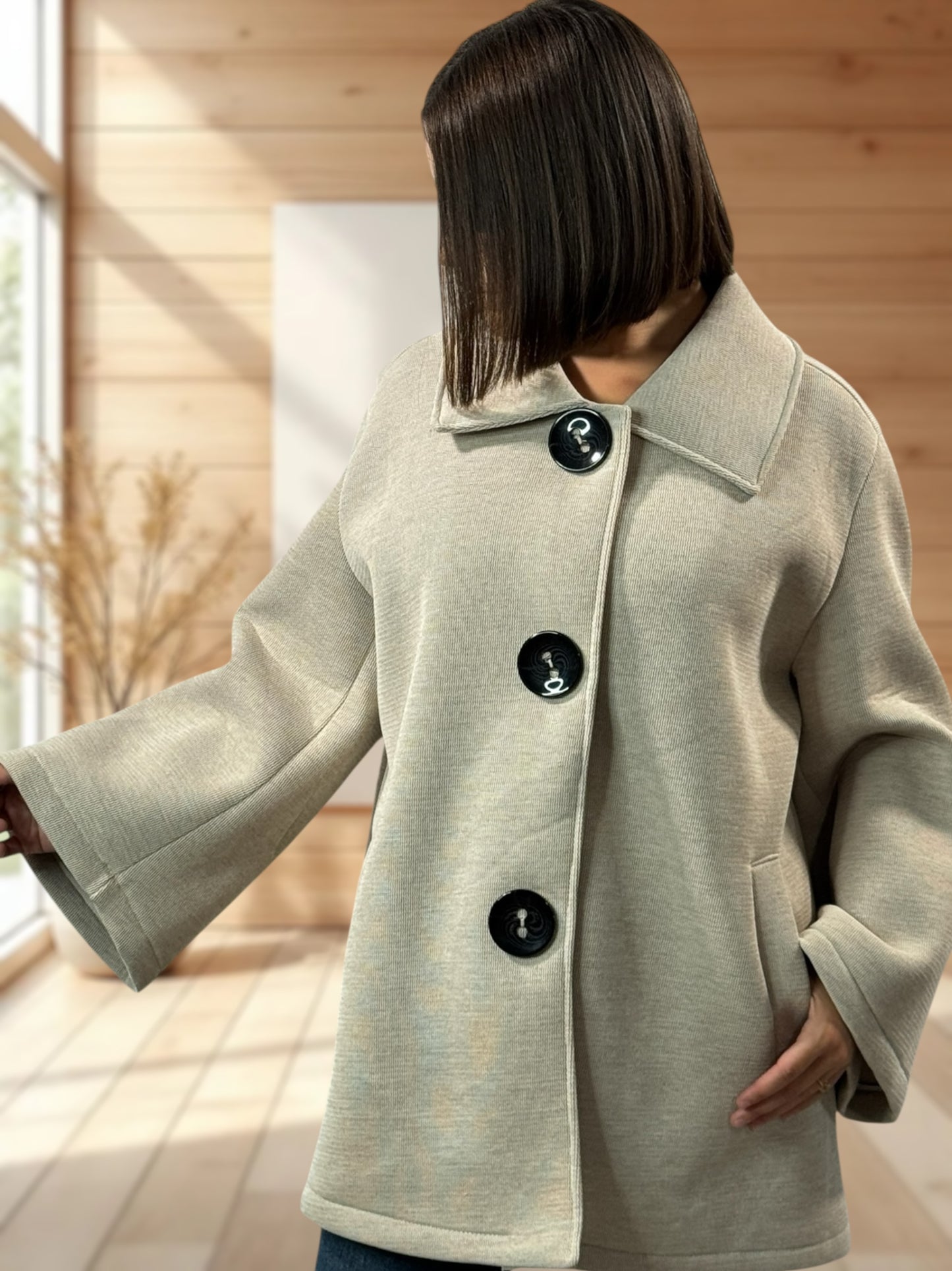 ROSALINA - VESTE OVERSIZE BEIGE JUSQU'A LA TAILLE 52