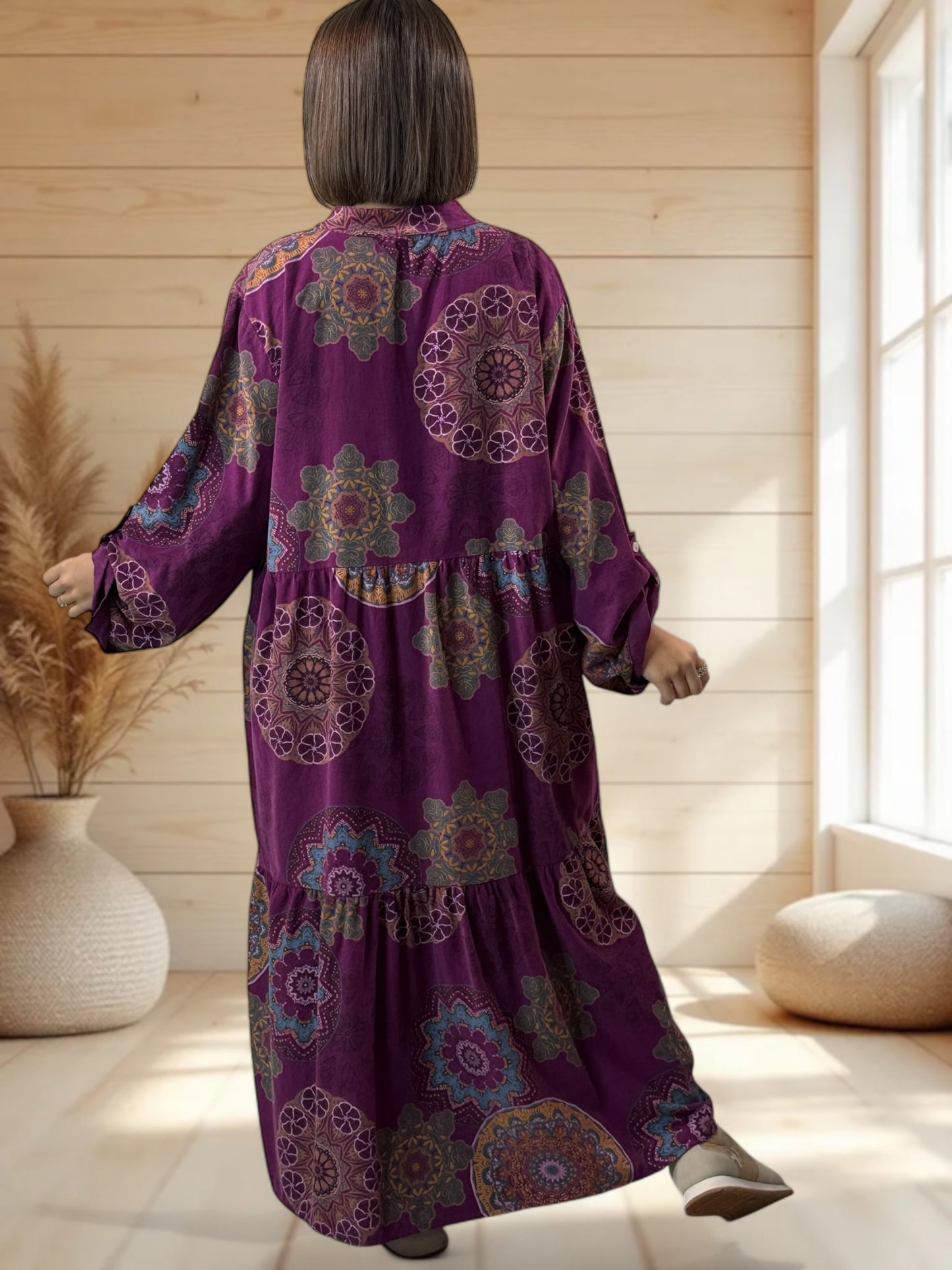 VANINA - ROBE CYCLAMEN A MOTIF EN VELOURS JUSQU'A LA TAILLE 52