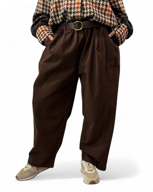 DIMITRI - PANTALON MARRON AVEC CEINTURE JUSQU'A LA TAILLE 54