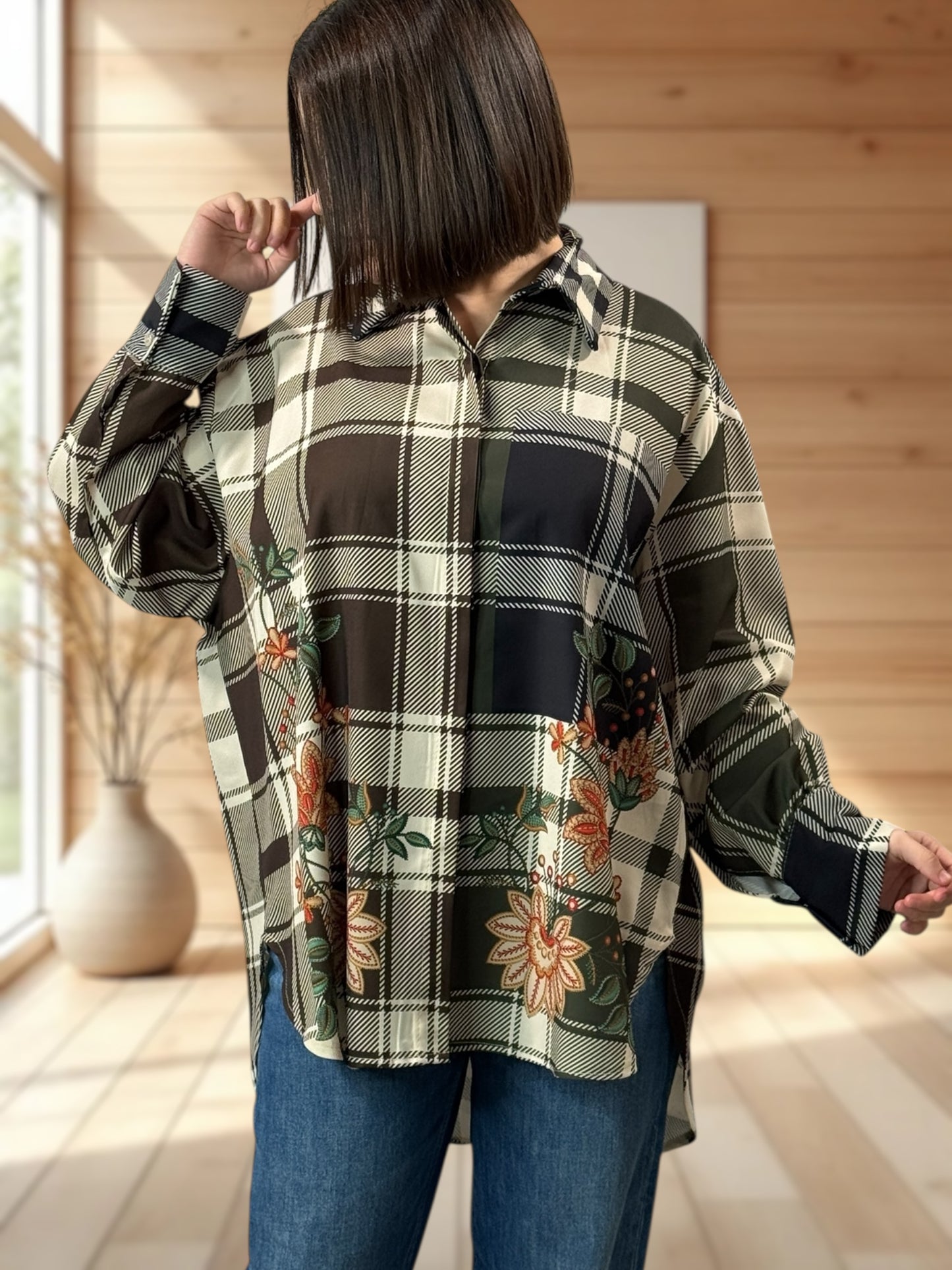 YSOLINE REF6 - CHEMISE OVERSIZE A MOTIF JUSQU'A LA TAILLE 52/54