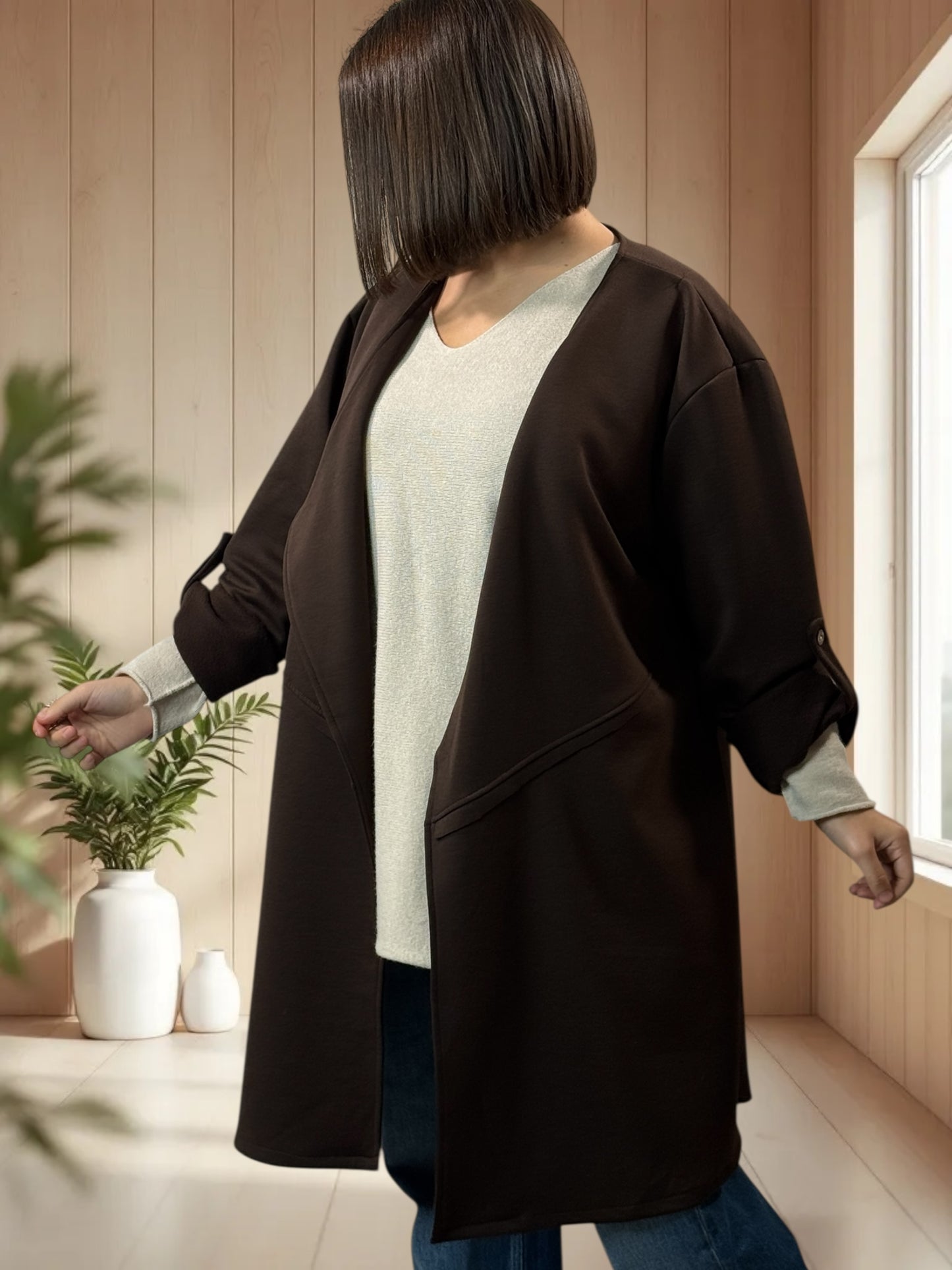 LYSIANE - VESTE MARRON OVERSIZE JUSQU'A LA TAILLE 52/54