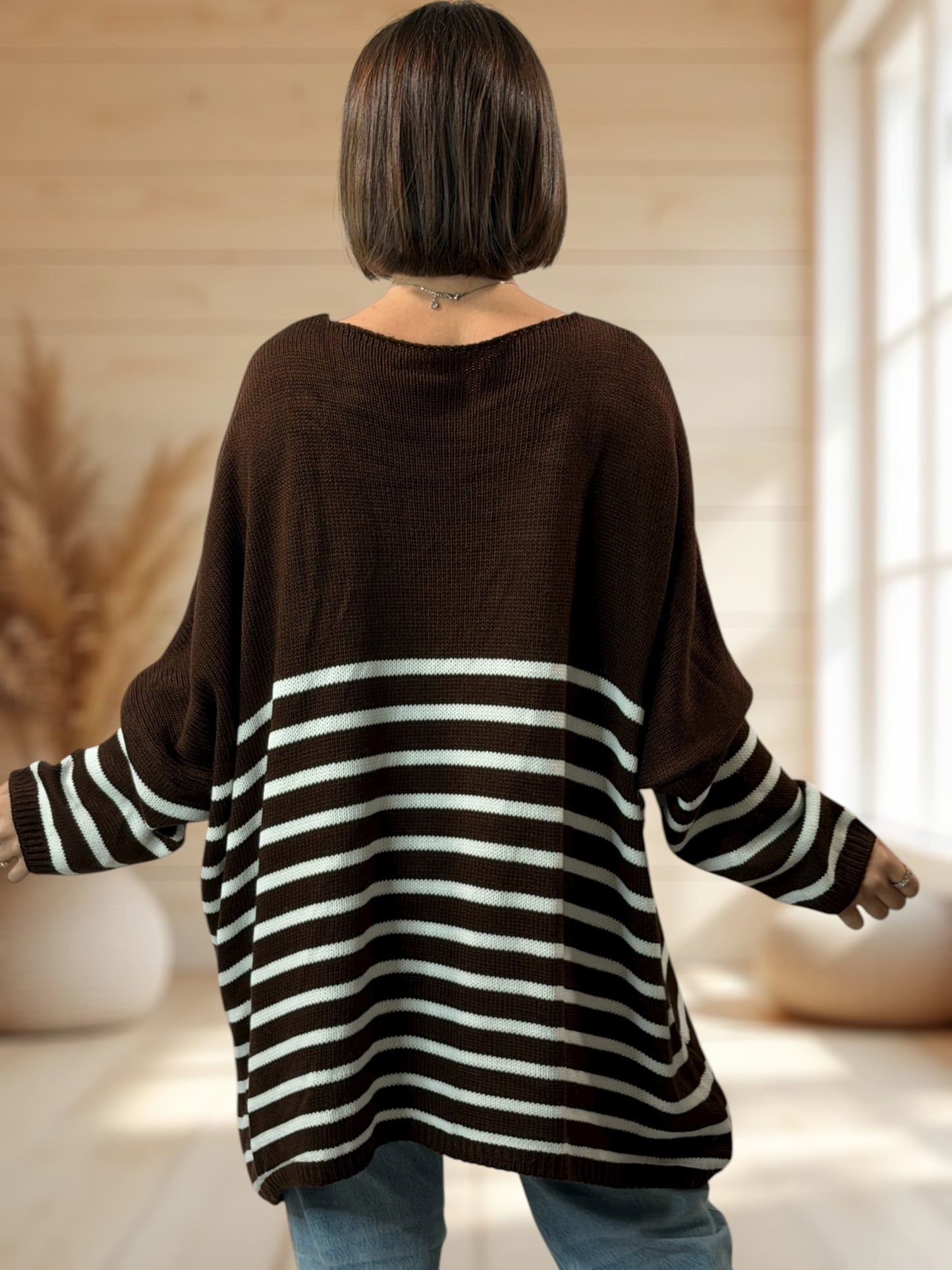 MANU - PULL MARINIERE MARRON JUSQU'A LA TAILLE 56/58