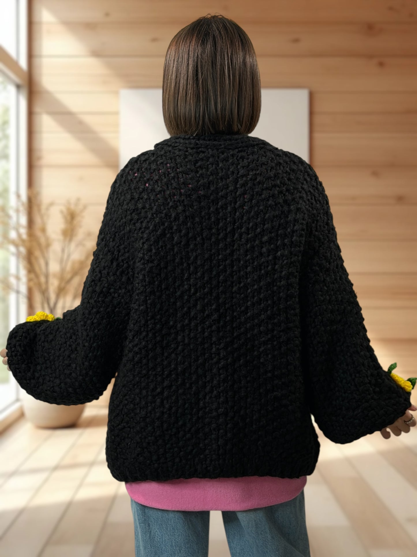 DOUCEUR - GILET OVERSIZE NOIR JUSQU'A LA TAILLE 50/52