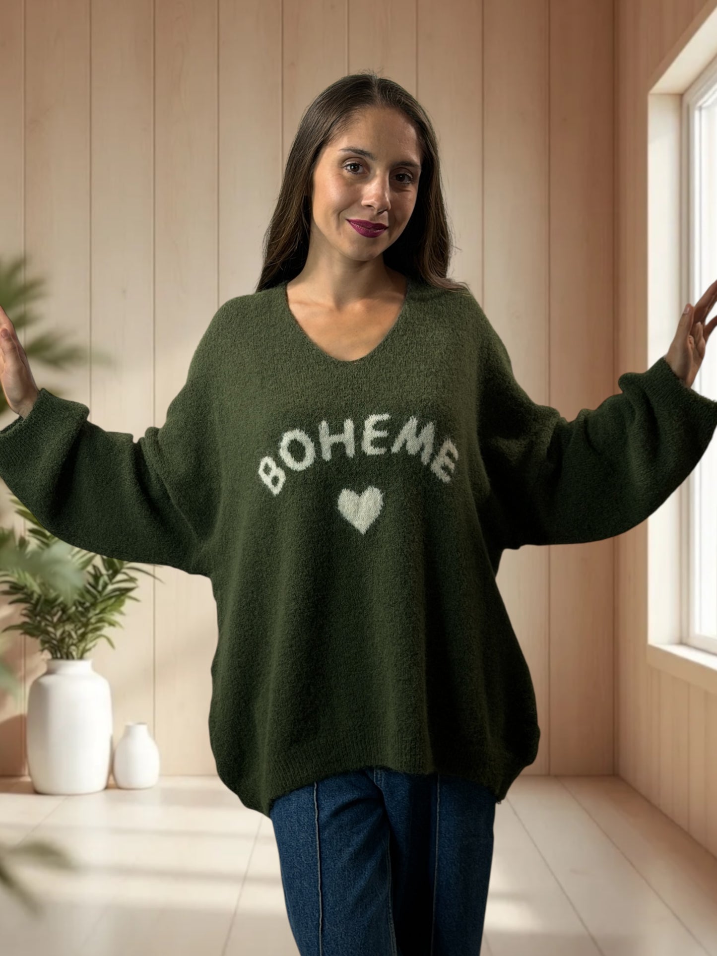 CLAUDIO - PULL KAKI LOGO BOHEME JUSQU'A LA TAILLE 54/56