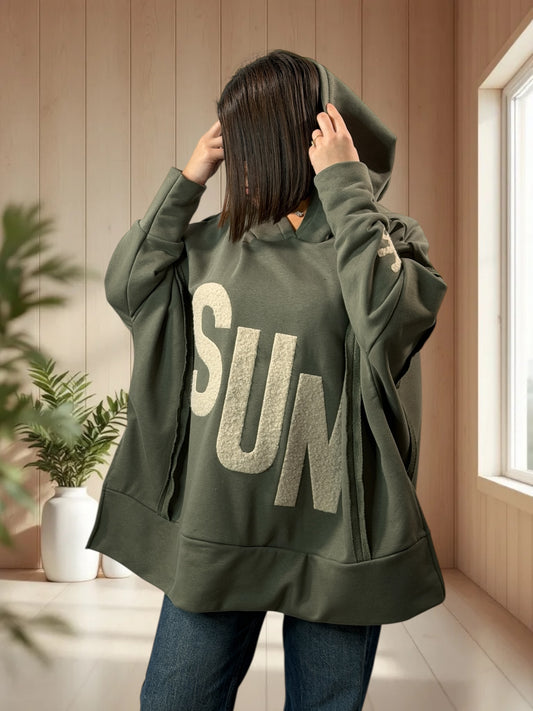 DANITO - SWEAT A CAPUCHE OVERSIZE KAKI JUSQU'A LA TAILLE 56/58
