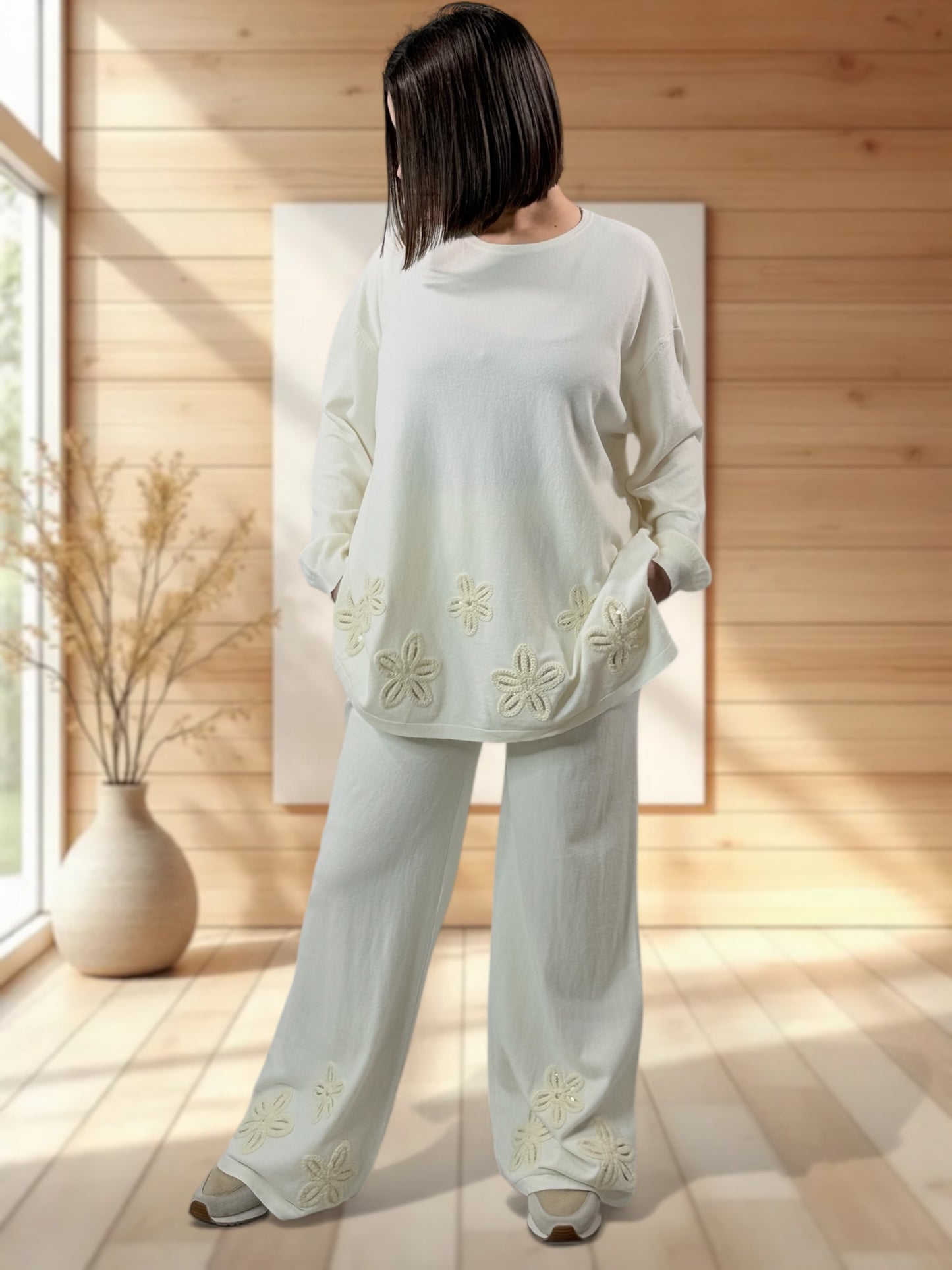 CLEMENTINE - ENSEMBLE EN MAILLE BLANC CASSE JUSQU'A LA TAILLE 50