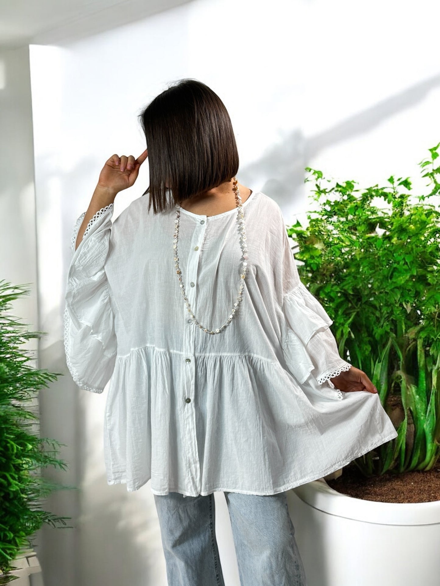 CORALINE - BLOUSE OVERSIZE BLANCHE EN COTON JUSQU'A LA TAILLE 52/54