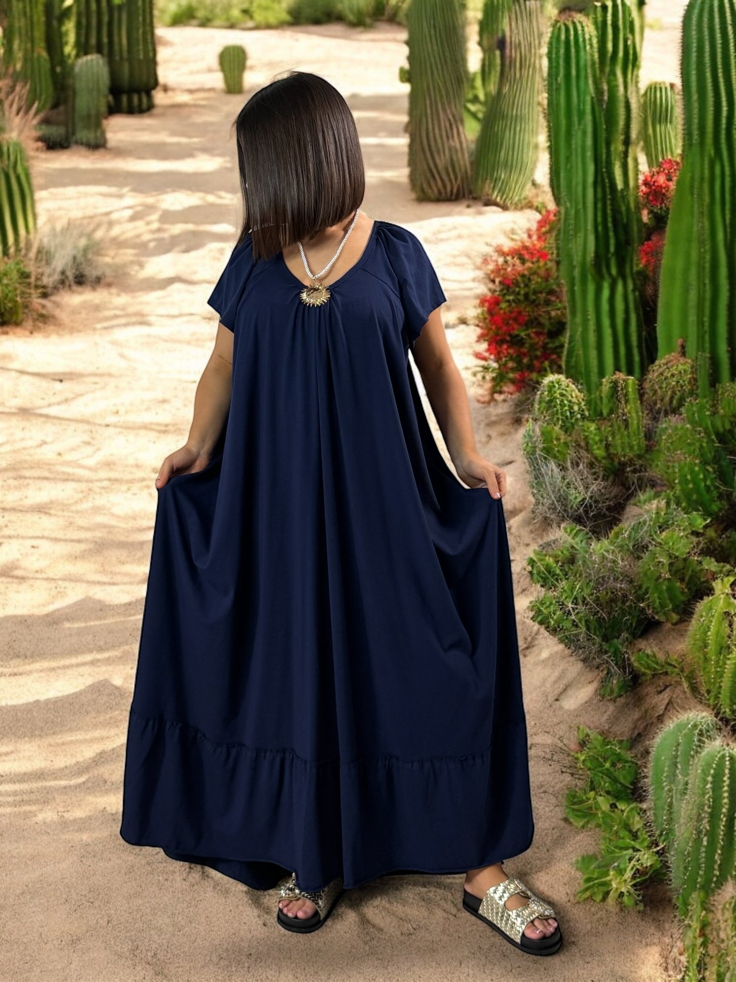 ANTIBES - ROBE LONGUE OVERSIZE MARINE JUSQU'A LA TAILLE 56